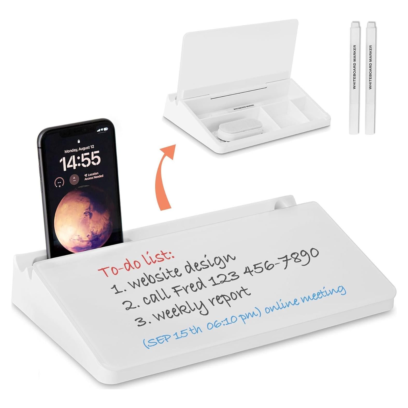 Pizarra de vidrio blanca de escritorio Aroundesk 30.48x16.51cm