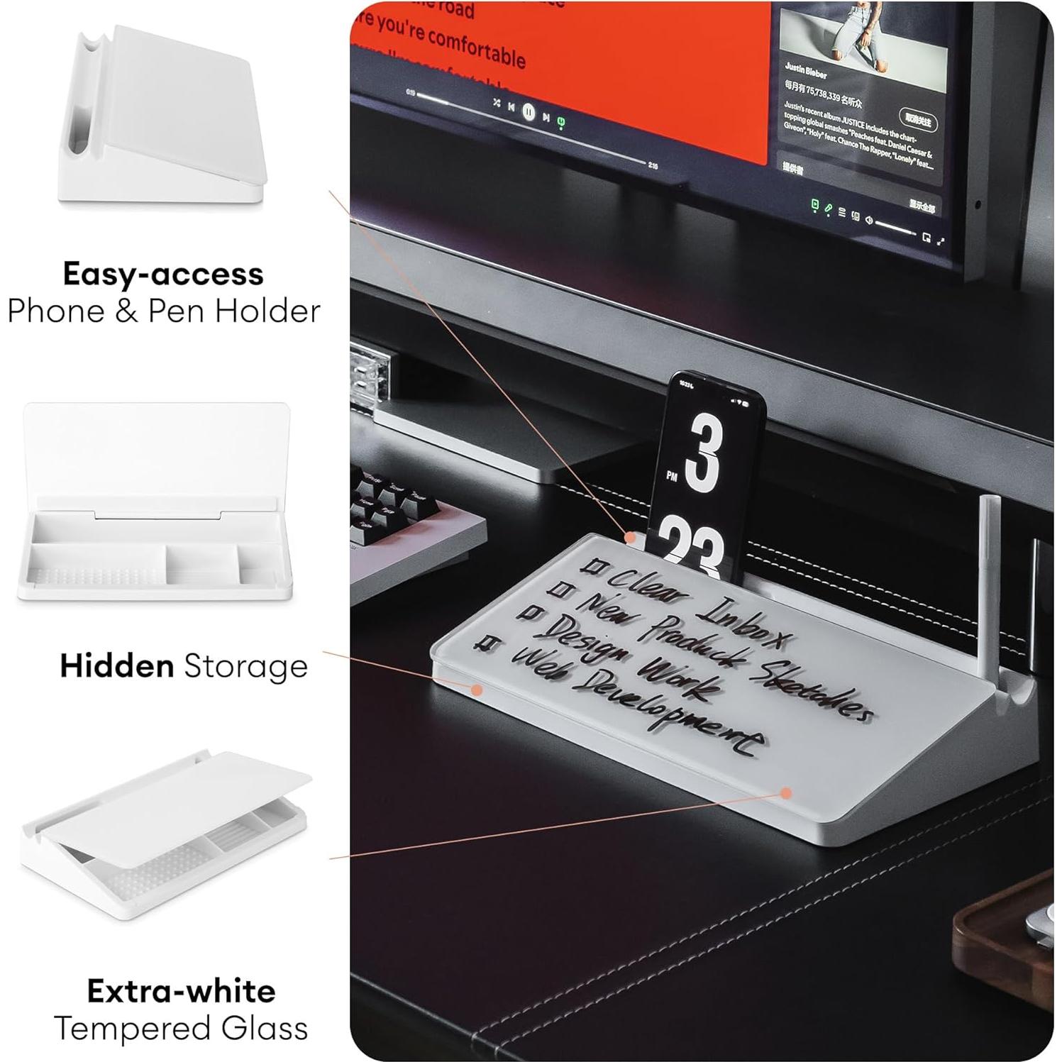 Pizarra de vidrio blanca de escritorio Aroundesk 30.48x16.51cm