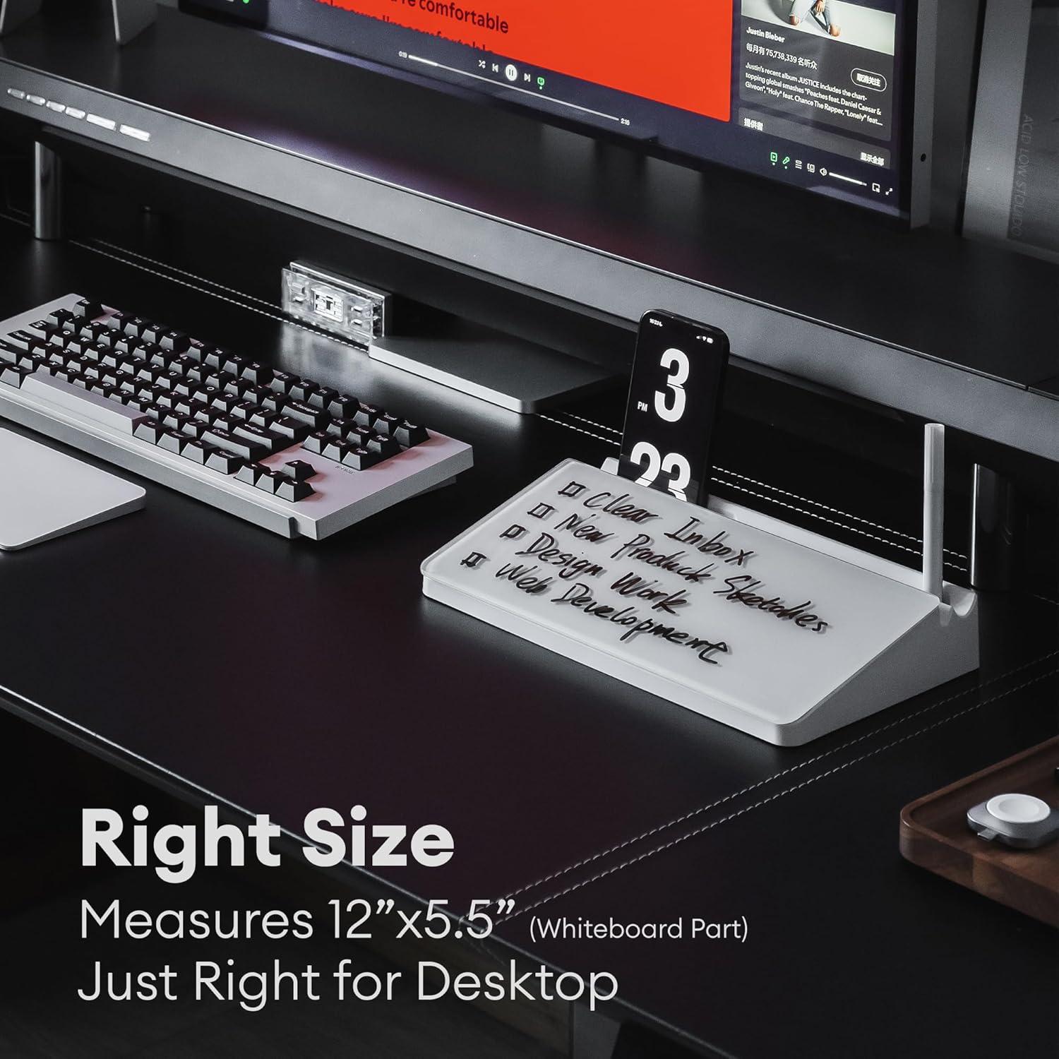 Pizarra de vidrio blanca de escritorio Aroundesk 30.48x16.51cm