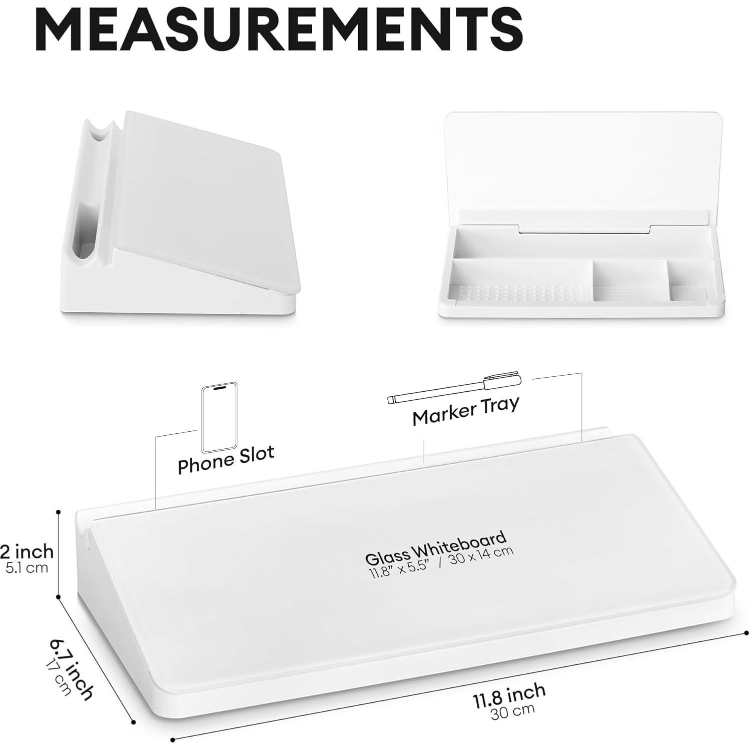 Pizarra de vidrio blanca de escritorio Aroundesk 30.48x16.51cm