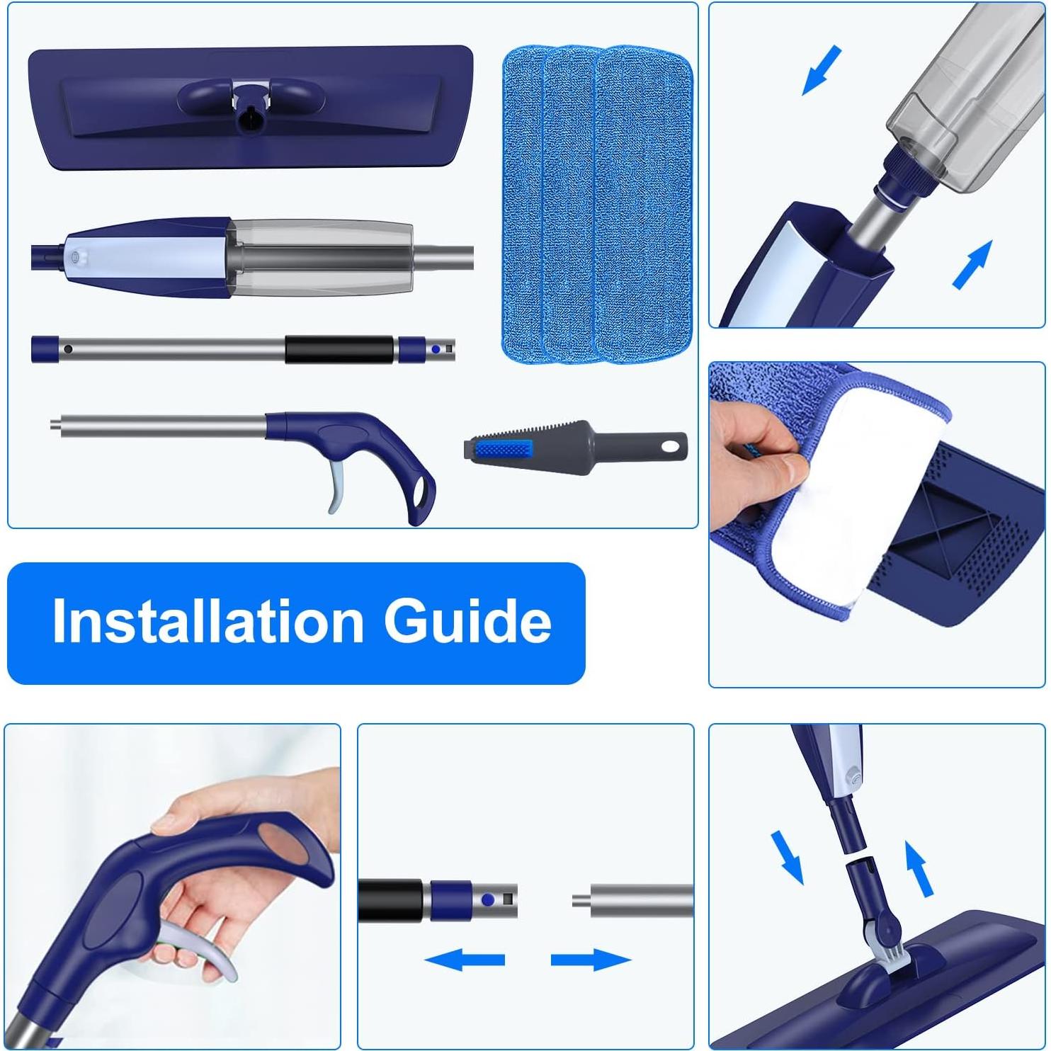 Mopa Pulverizadora Beyoco Azul con 3 Almohadillas de Microfibra