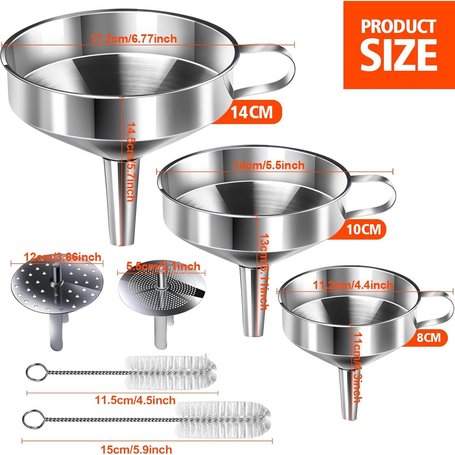 Juego de 3 Embudos de Acero Inoxidable YGDZ con Coladores