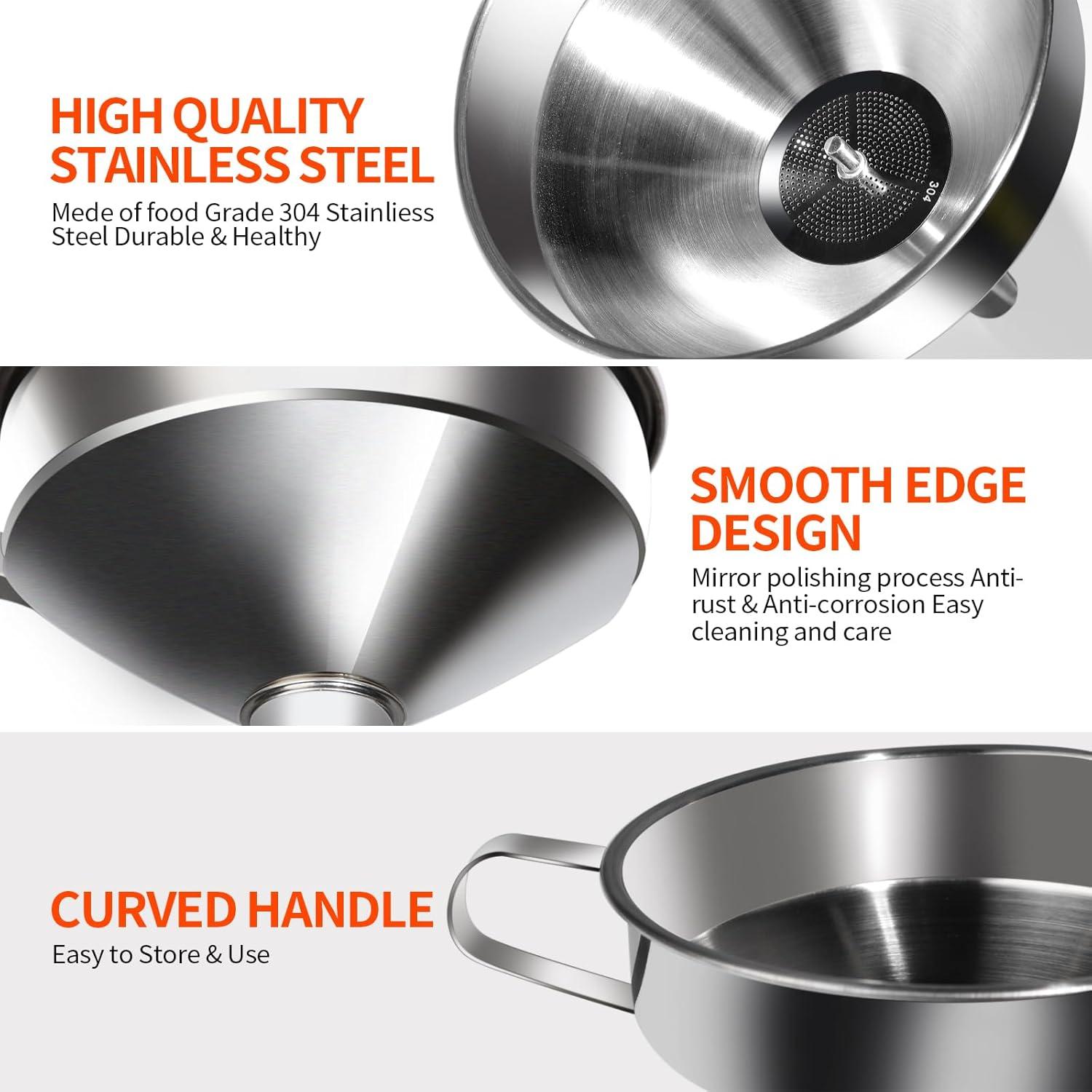 Juego de 3 Embudos de Acero Inoxidable YGDZ con Coladores