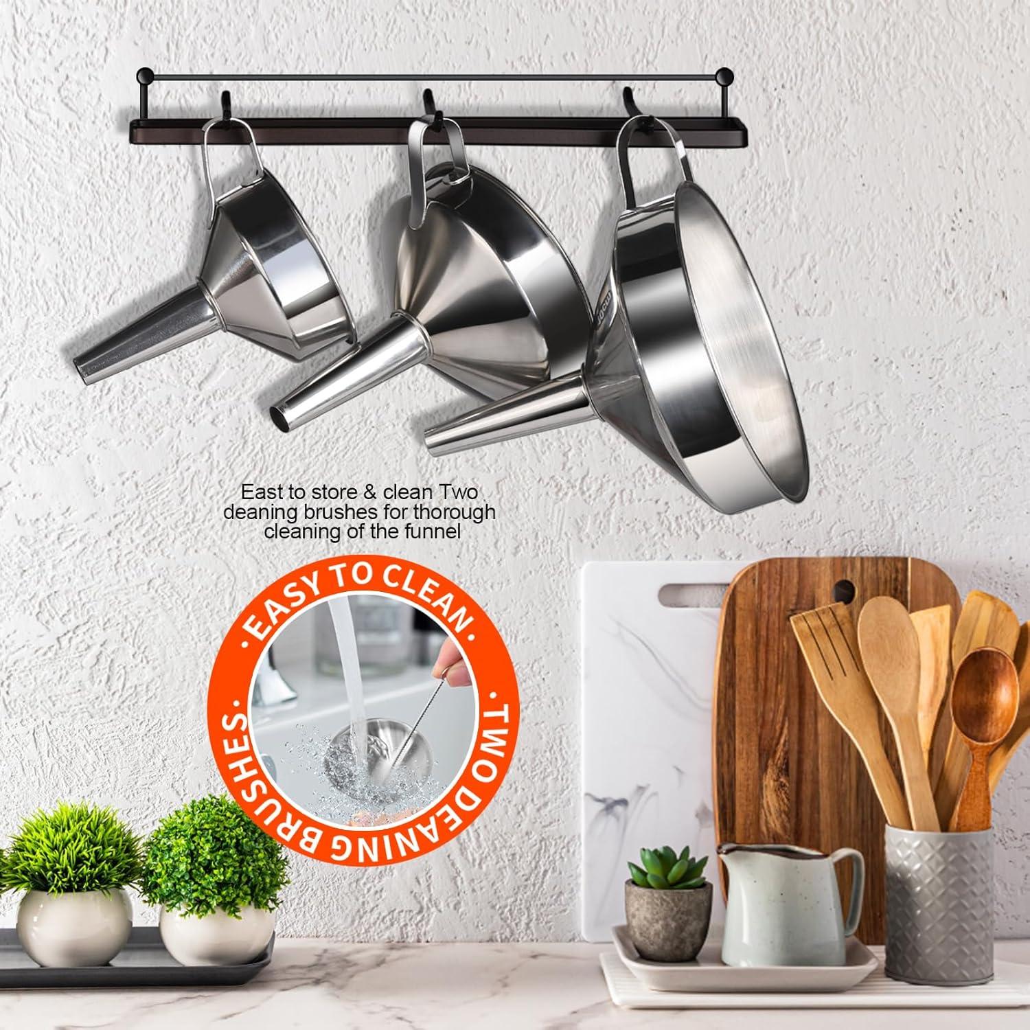 Juego de 3 Embudos de Acero Inoxidable YGDZ con Coladores