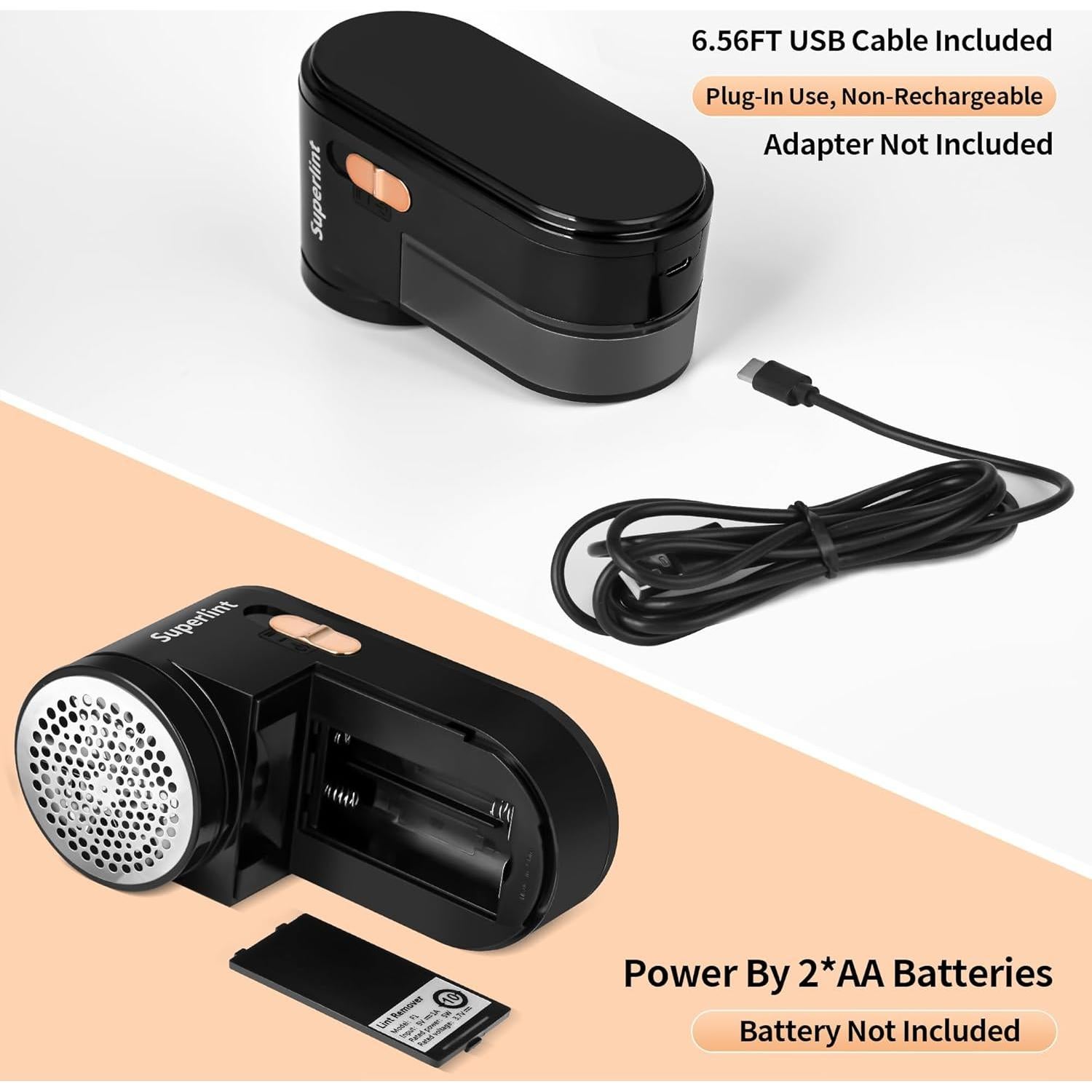 Quitapelusas Eléctrico SUPER LINT 2 en 1 USB Negro