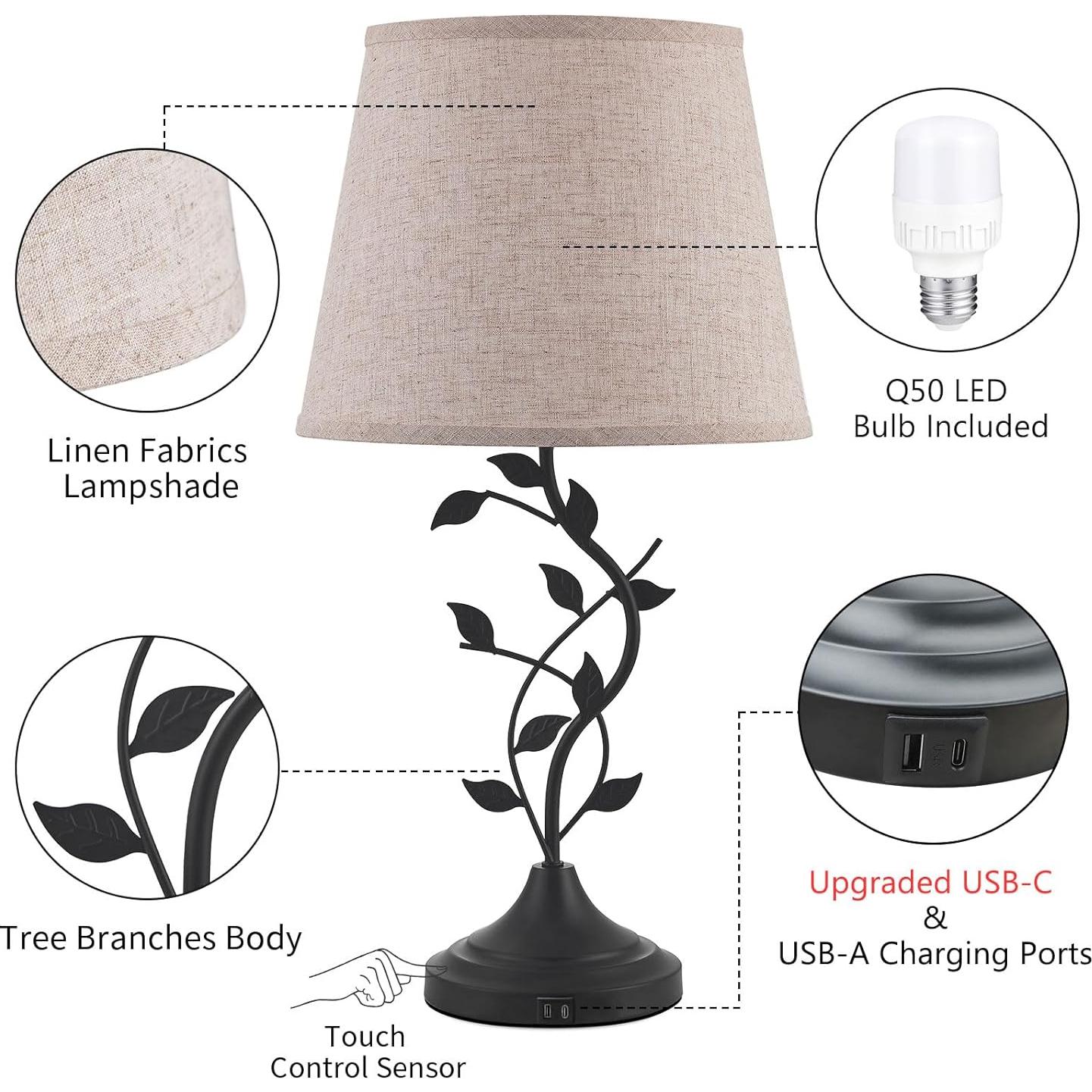 Lámpara de Mesa Táctil USB Kakanuo Beige Regulable 3 Niveles