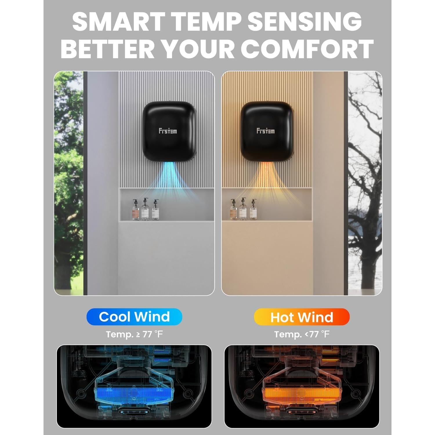 Secador de Manos Automático Frstem 1400W Negro con Sensor