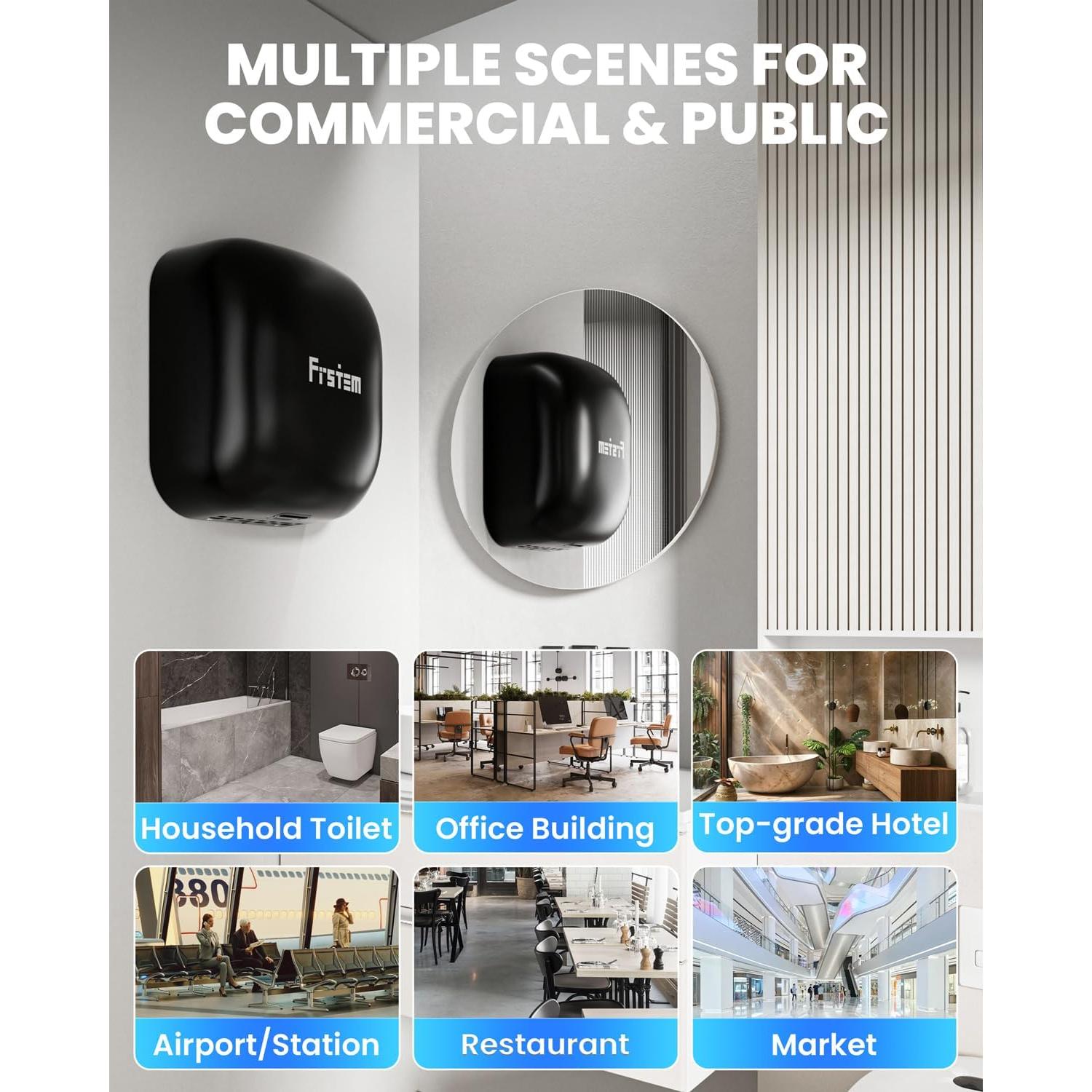 Secador de Manos Automático Frstem 1400W Negro con Sensor