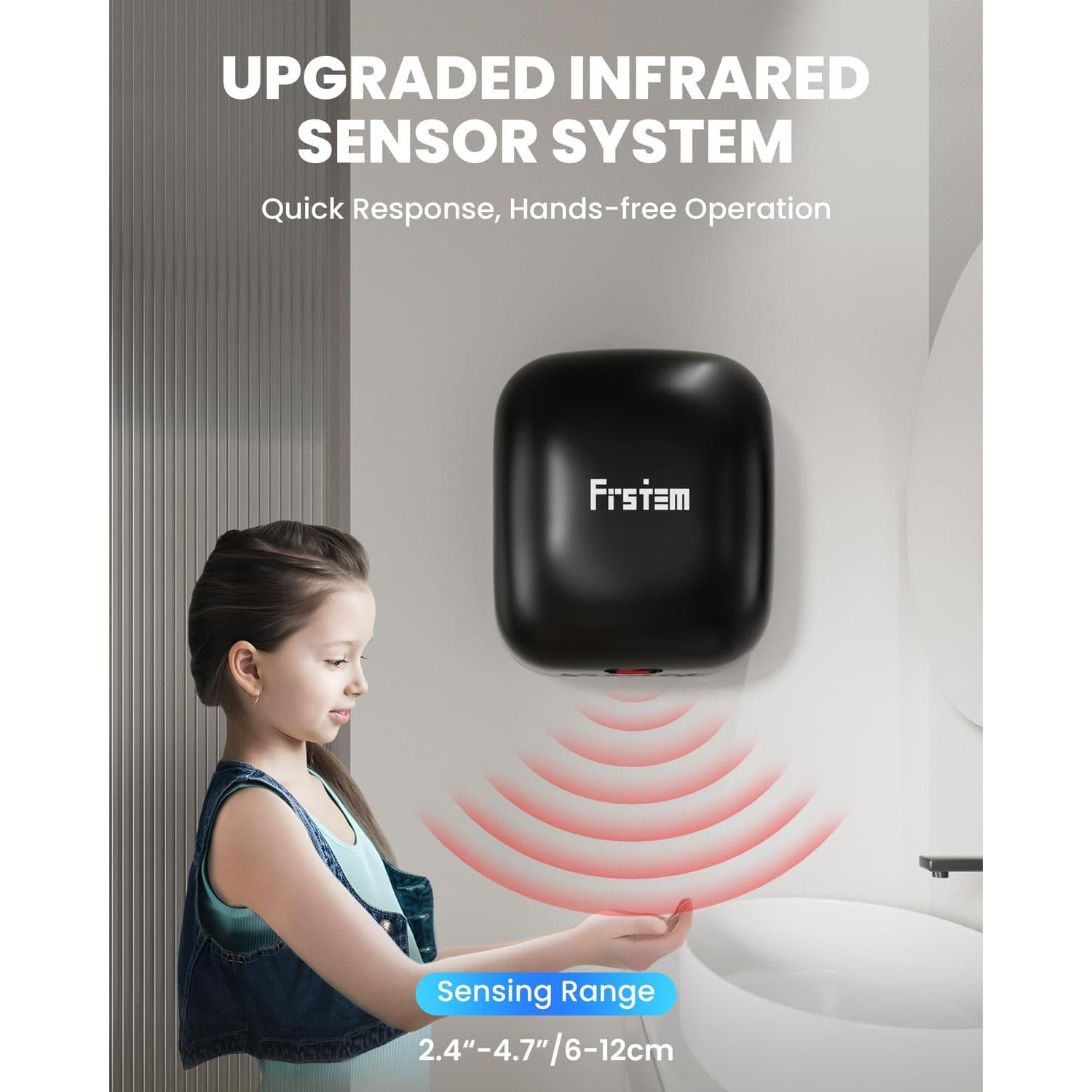 Secador de Manos Automático Frstem 1400W Negro con Sensor