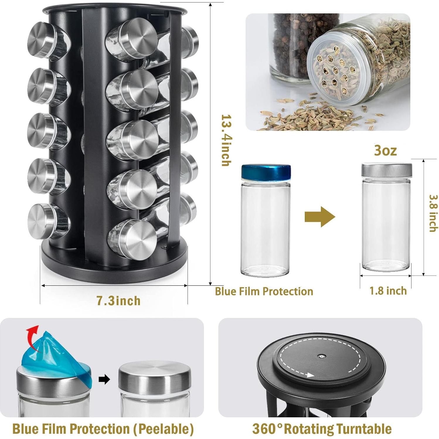 Soporte Giratorio para Especias Tianifa 20 Tarros Negro