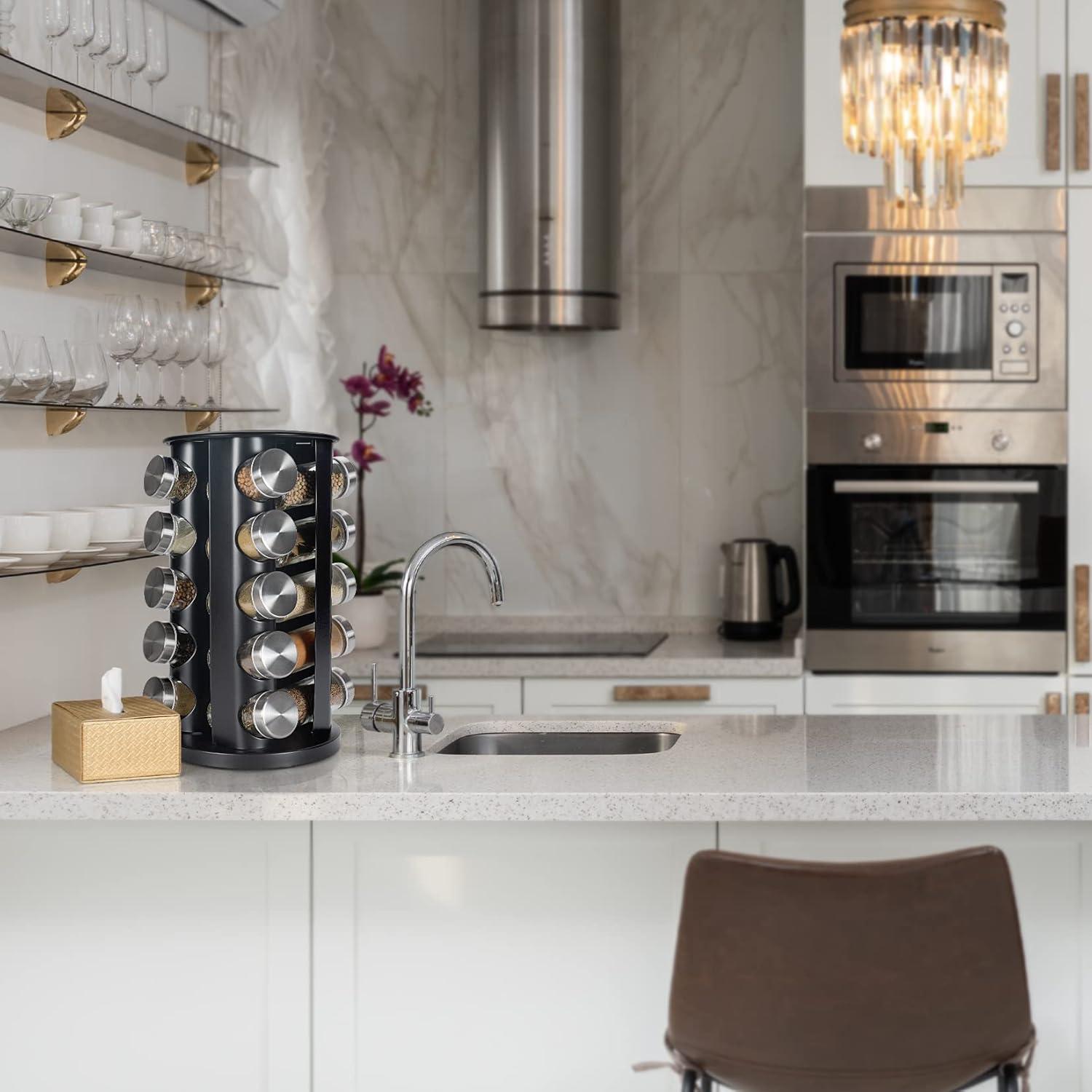 Soporte Giratorio para Especias Tianifa 20 Tarros Negro