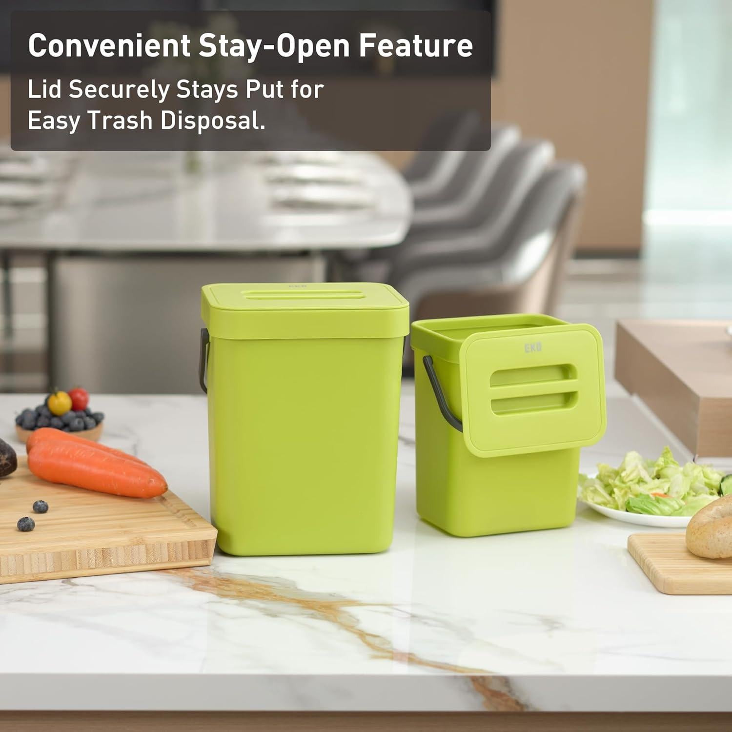 Basurero Colgante EKO 3L Verde con Tapa para Cocina