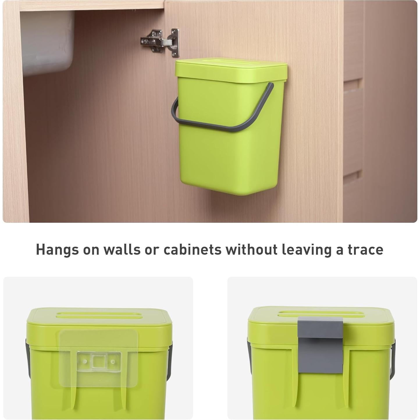 Basurero Colgante EKO 3L Verde con Tapa para Cocina