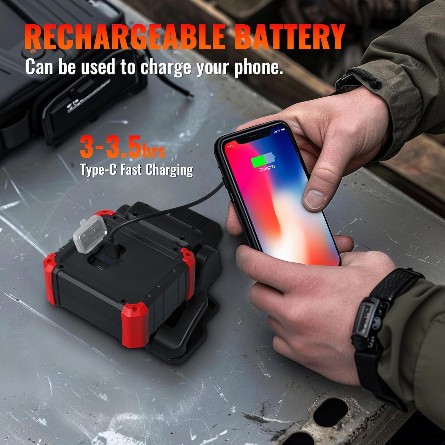 LED Rechargeable Work Light with Clamp, 2100LM COB Magnetic Clip on Worklight 270° Rotating with Mobile Charger, Portable Clamp Work Light for Boats, Car Repairing, Job Site Lighting