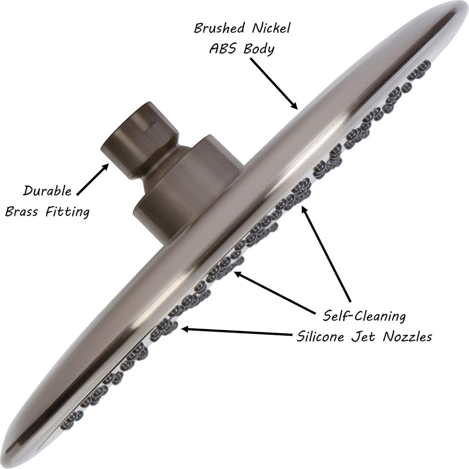 Waterfall Showerhead - 9 Inch Large Overhead Rain Shower Head - High Flow Best With Extension Arm, 1.8 GPM - Brushed Nickel & California Certified