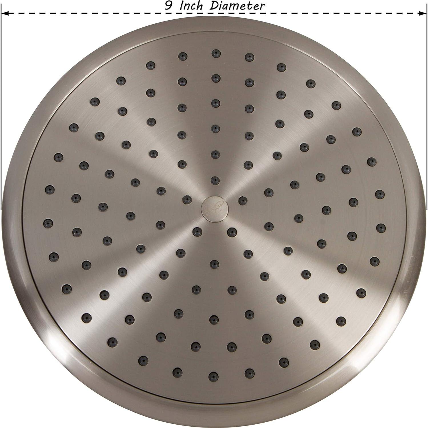 Waterfall Showerhead - 9 Inch Large Overhead Rain Shower Head - High Flow Best With Extension Arm, 1.8 GPM - Brushed Nickel & California Certified