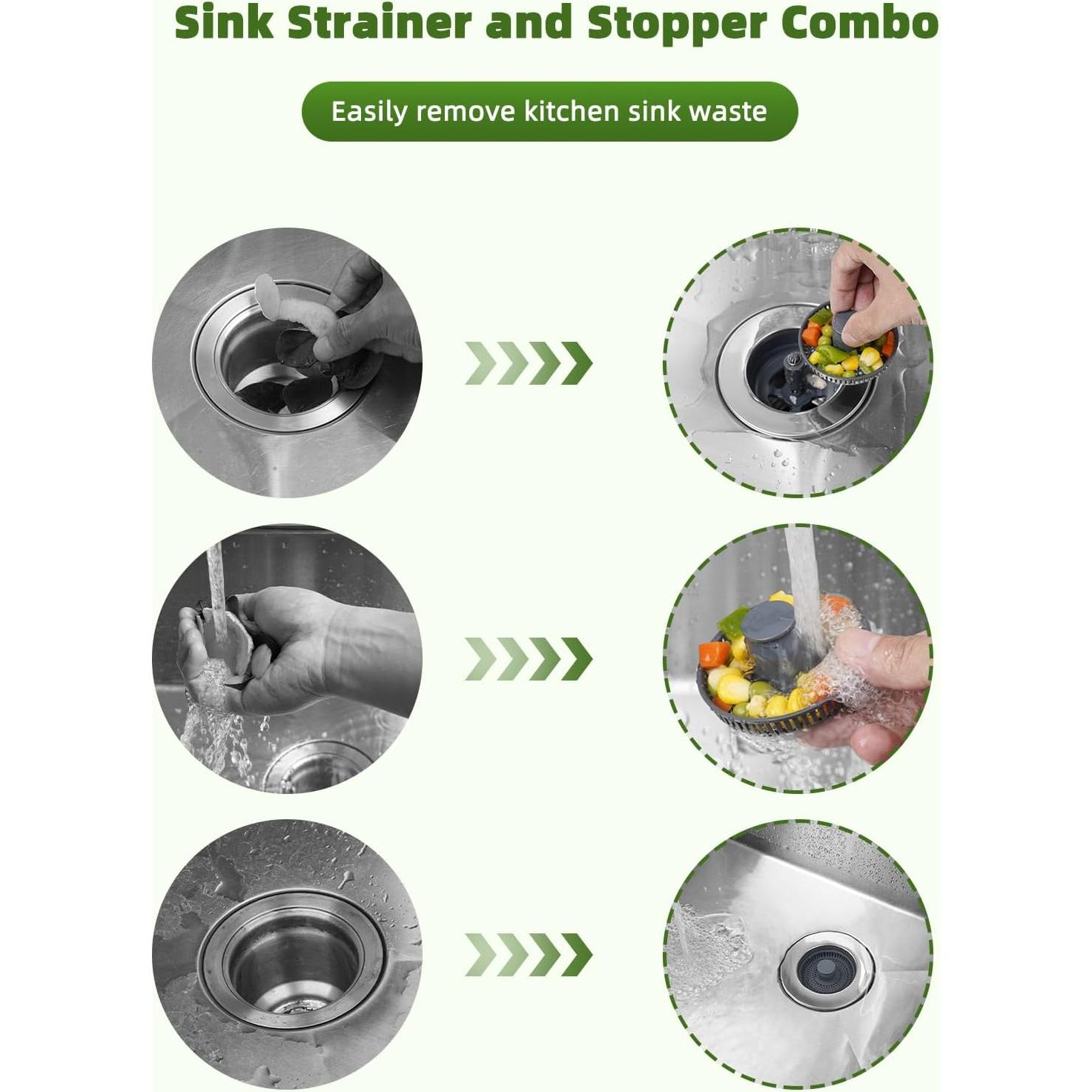 Combo de tapones de desagüe Hygie Rinse 2PCS 3 en 1 acero inoxidable