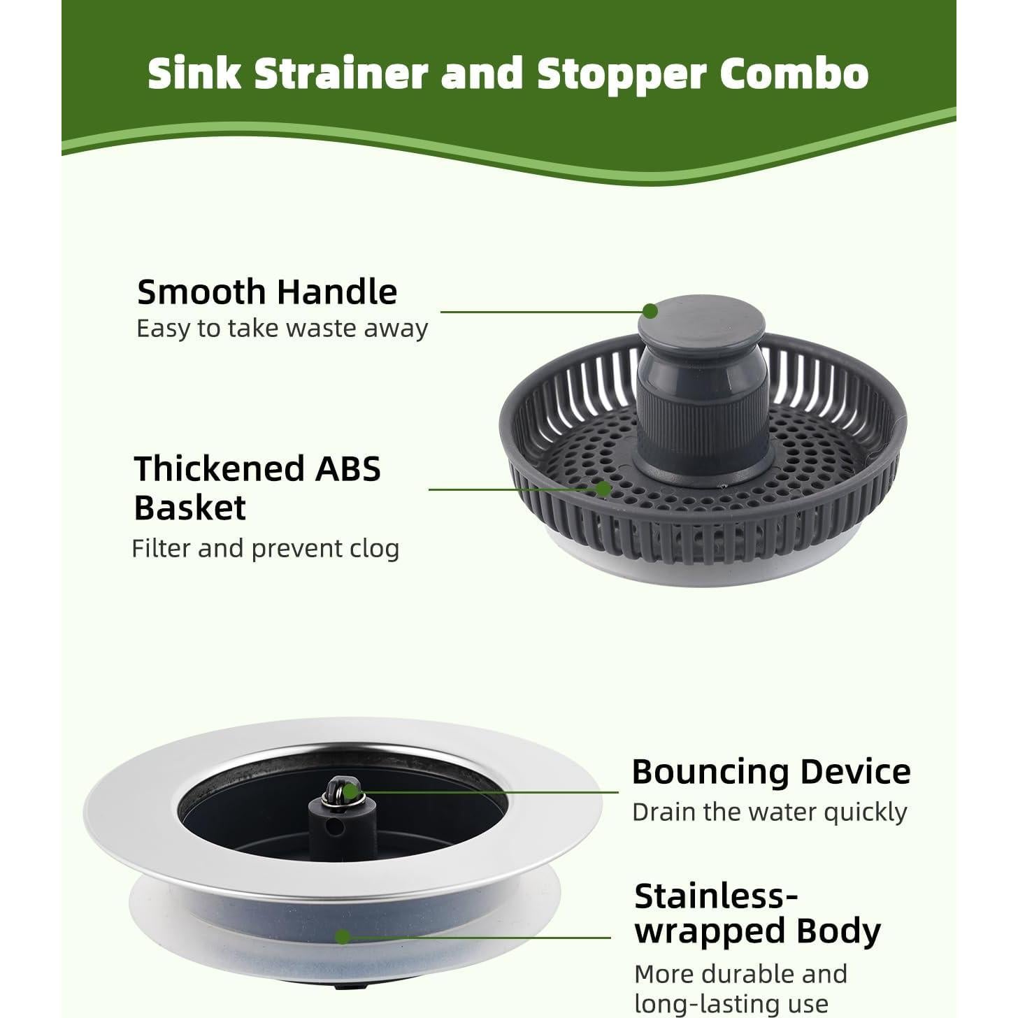 Combo de tapones de desagüe Hygie Rinse 2PCS 3 en 1 acero inoxidable