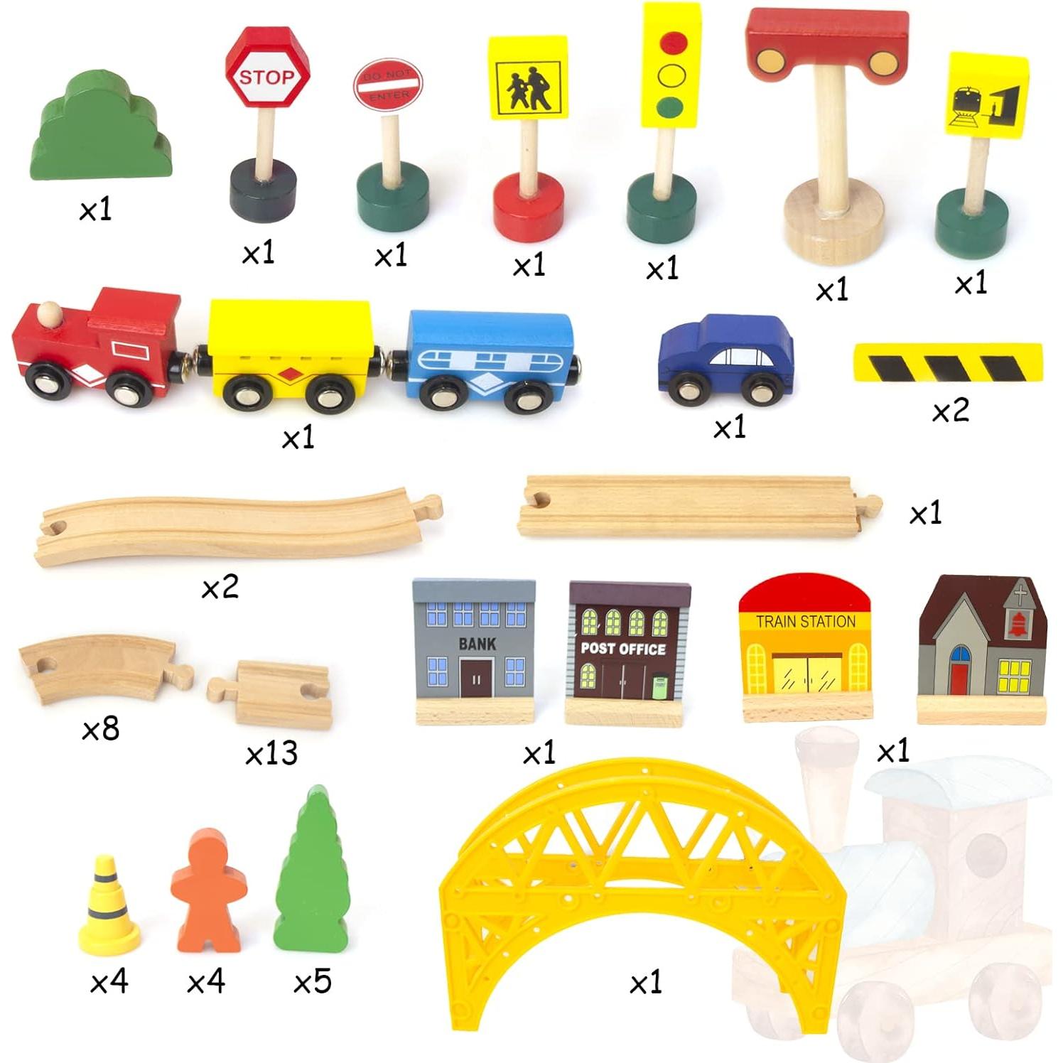 Juego de tren de madera 60 piezas KIDS TOYLAND amarillo