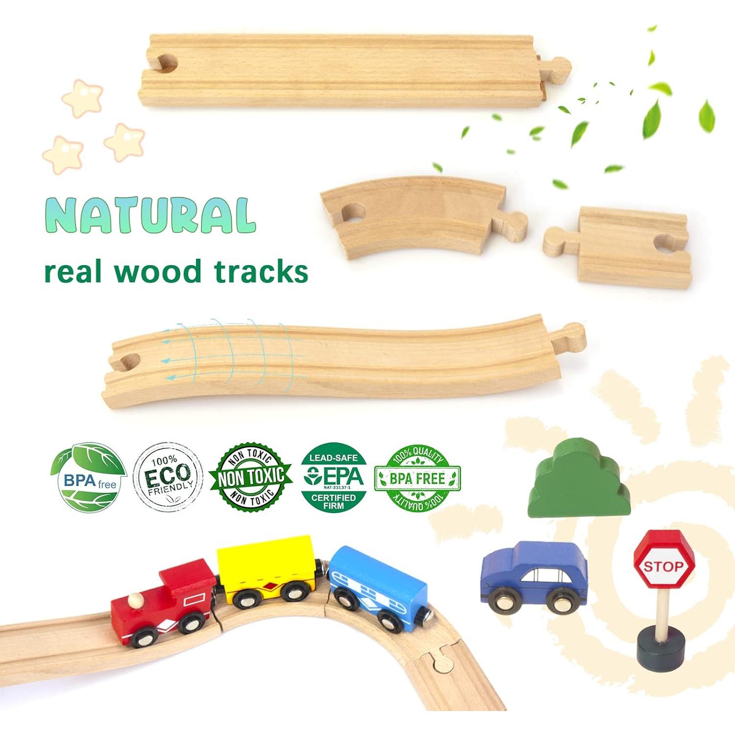 Juego de tren de madera 60 piezas KIDS TOYLAND amarillo