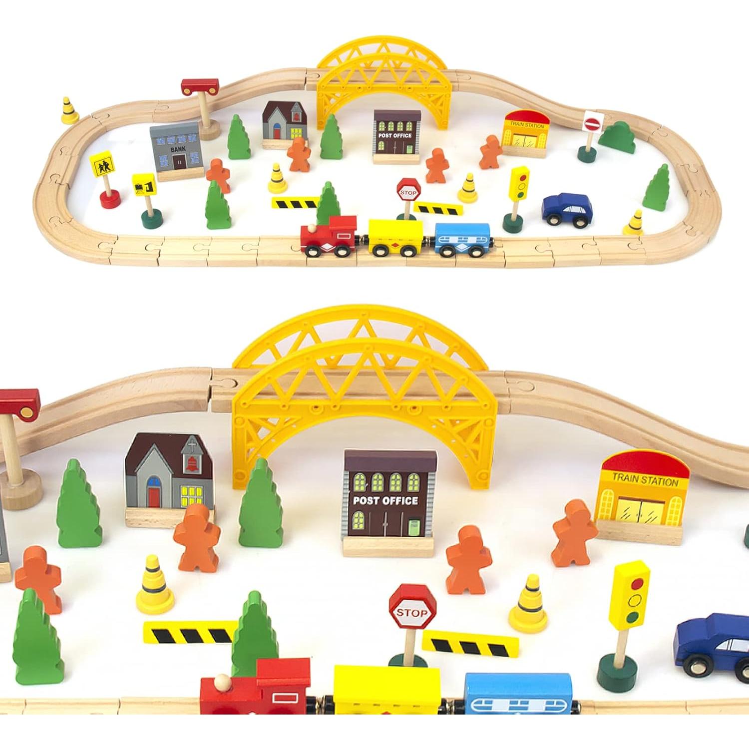 Juego de tren de madera 60 piezas KIDS TOYLAND amarillo