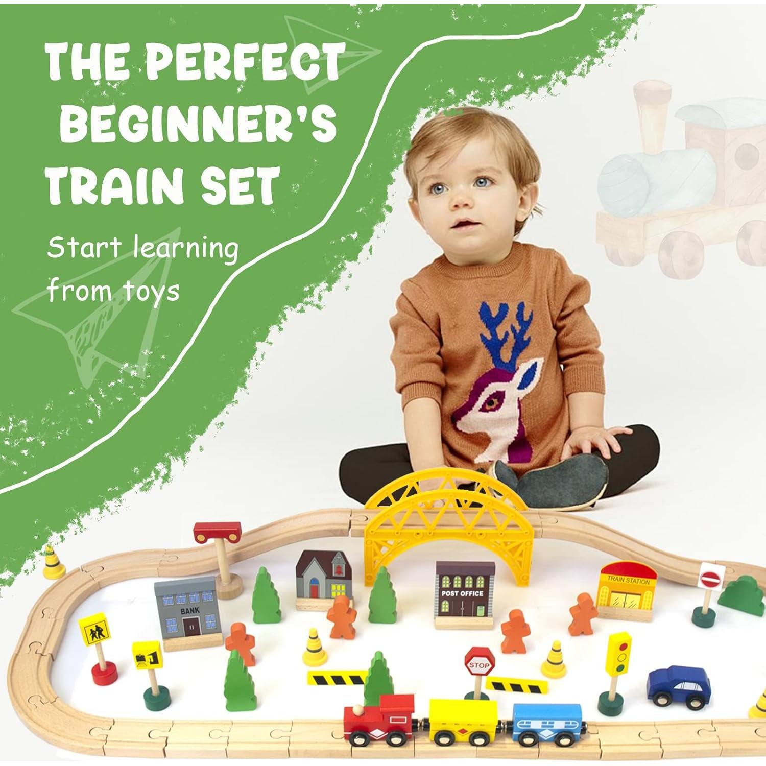 Juego de tren de madera 60 piezas KIDS TOYLAND amarillo