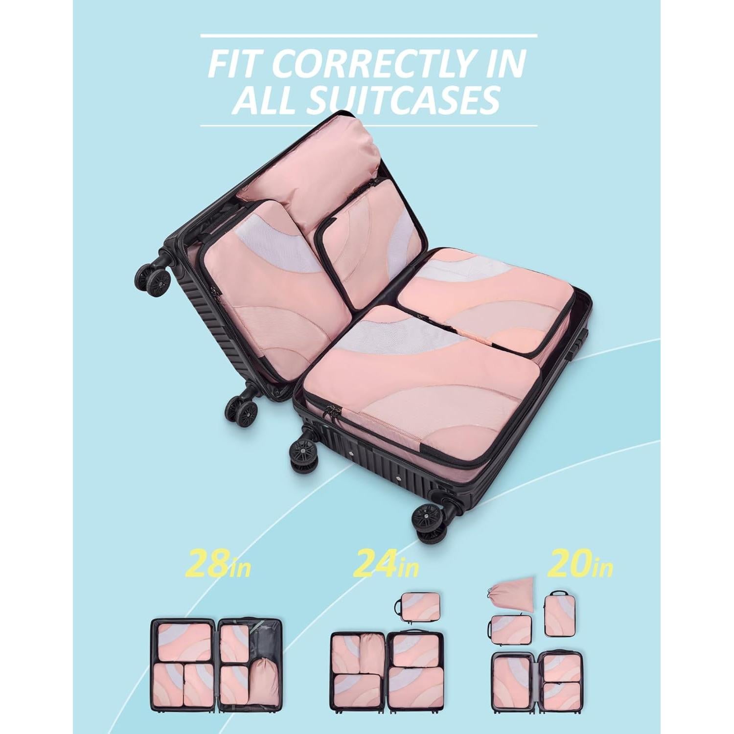 Cubos de Compresión BAGSMART 6 Set Rosa Bebé para Viaje