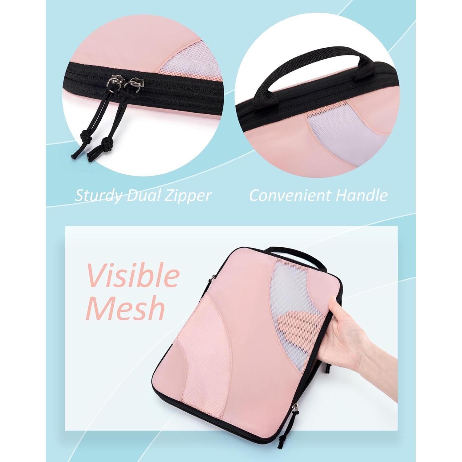 Cubos de Compresión BAGSMART 6 Set Rosa Bebé para Viaje
