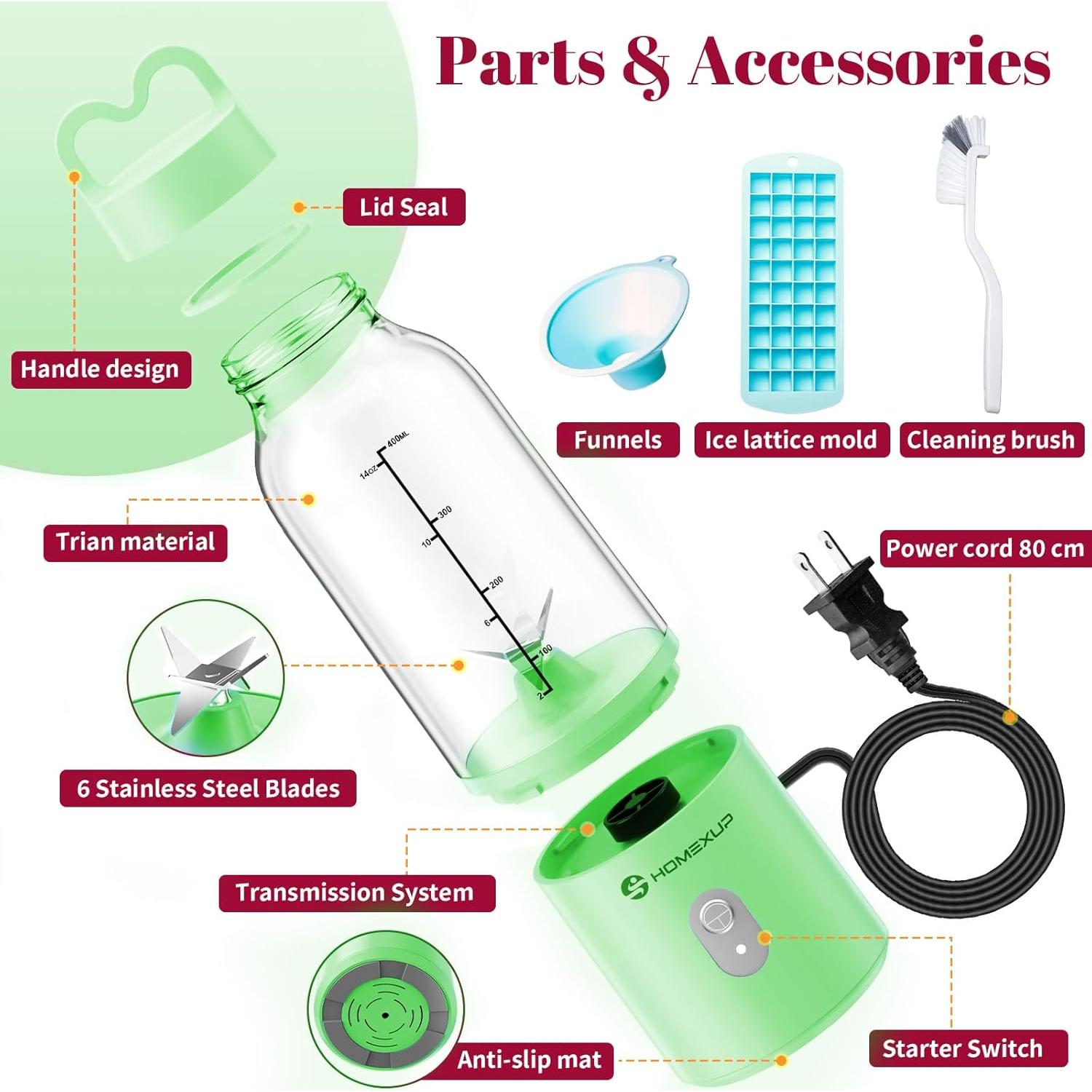 Extractor de Jugo Portátil HOMEXUP 414ml 175W Verde