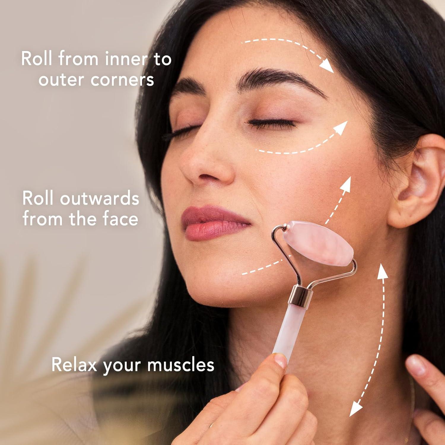 Rodillo Facial Huefull de Cuarzo Rosa y Gua Sha 15 cm