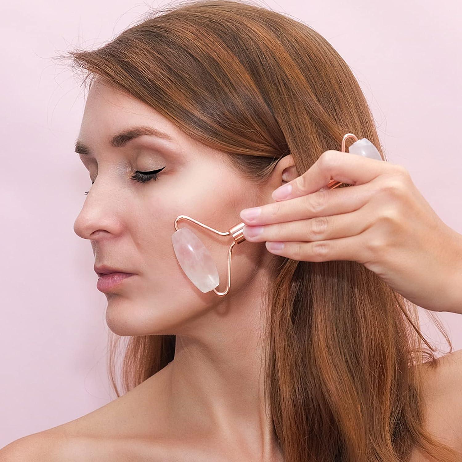 Rodillo Facial Huefull de Cuarzo Rosa y Gua Sha 15 cm