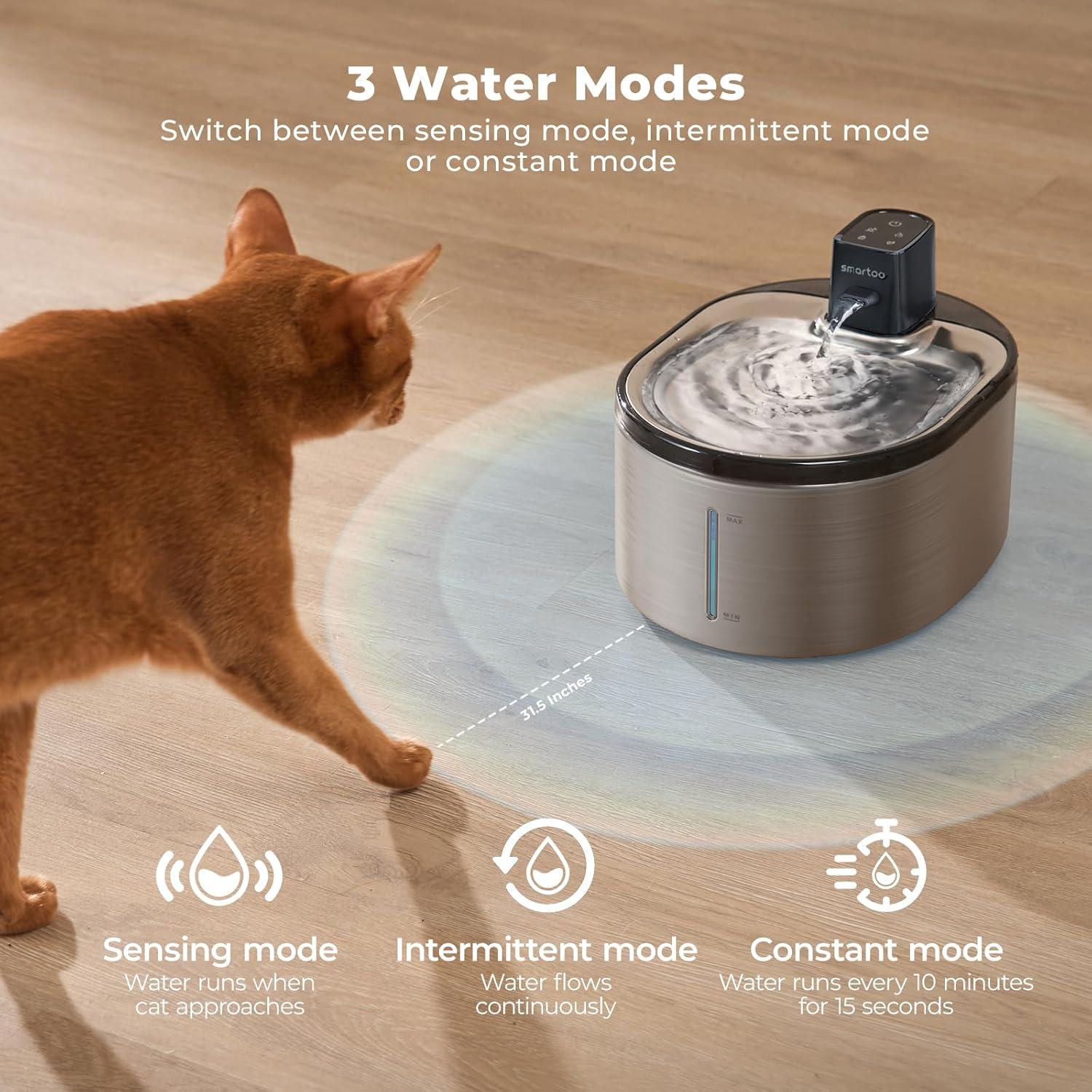 Fuente de Agua Inalámbrica para Gatos Smartoo 4.5L Acero Inoxidable