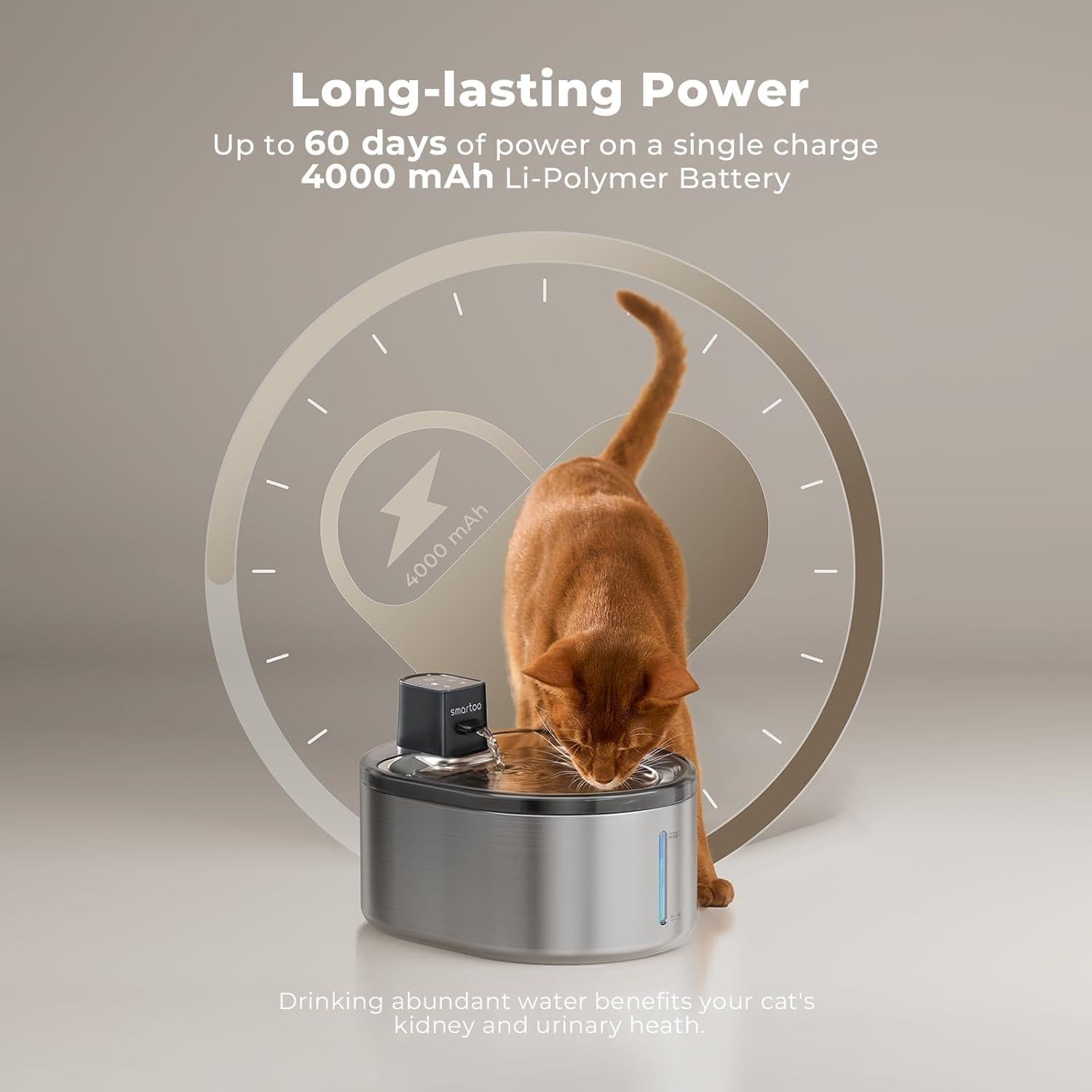Fuente de Agua Inalámbrica para Gatos Smartoo 4.5L Acero Inoxidable