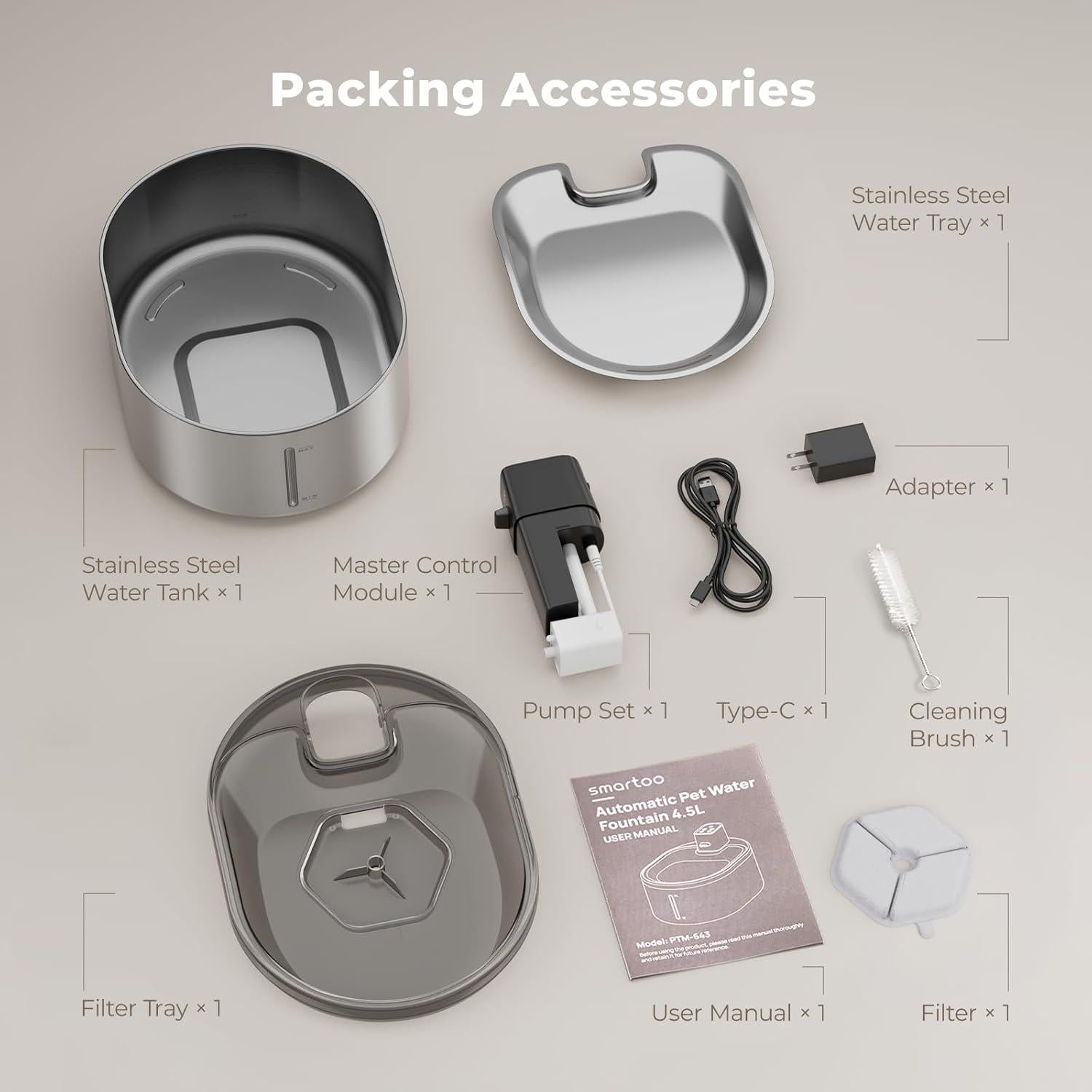 Fuente de Agua Inalámbrica para Gatos Smartoo 4.5L Acero Inoxidable