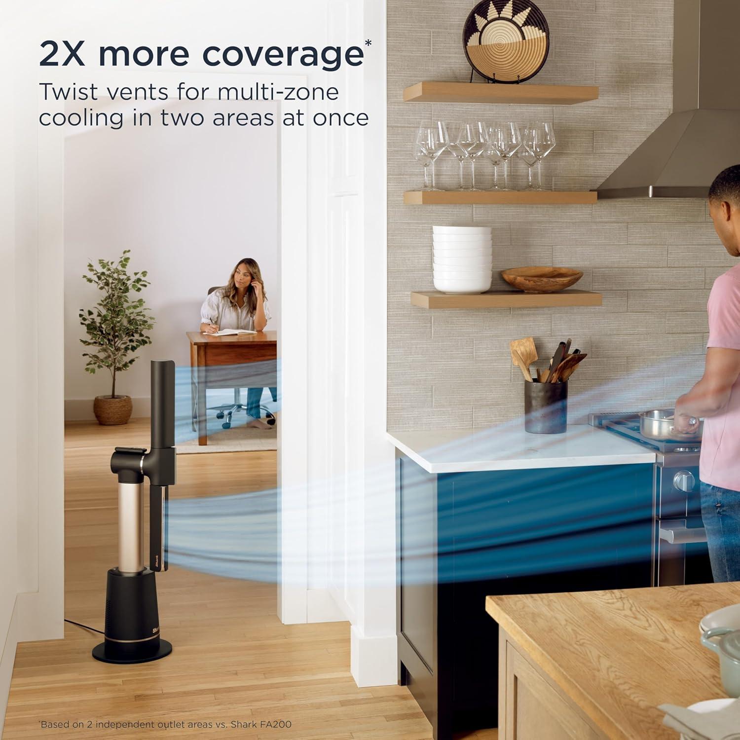 Shark TurboBlade Fan—Ultra-customizable bladeless tower fan, pivots, twists, oscillates 180°, circulates and propels air up to 80 ft., 10 noise levels + 10 speeds, easy to clean, charcoal, TF202S