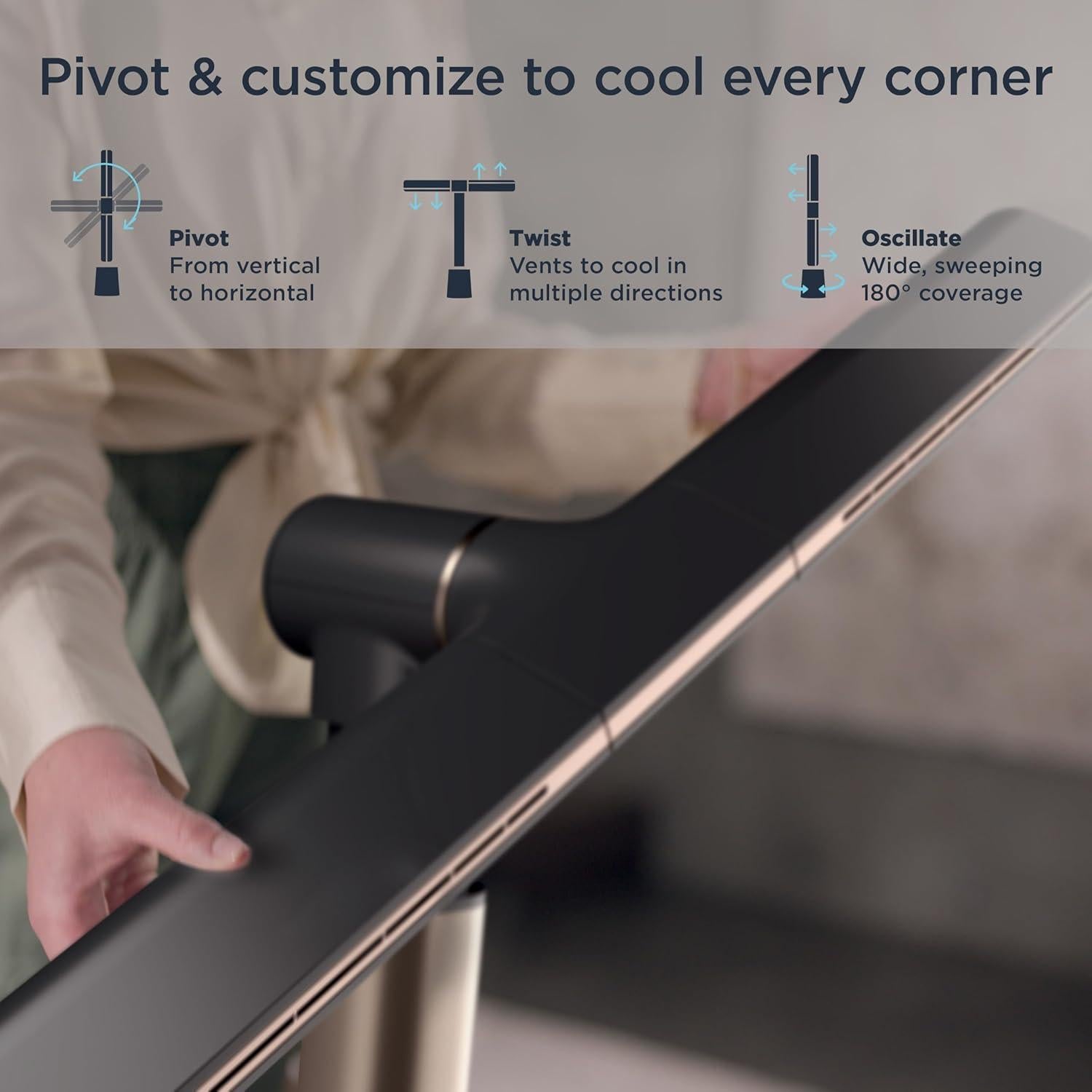 Shark TurboBlade Fan—Ultra-customizable bladeless tower fan, pivots, twists, oscillates 180°, circulates and propels air up to 80 ft., 10 noise levels + 10 speeds, easy to clean, charcoal, TF202S