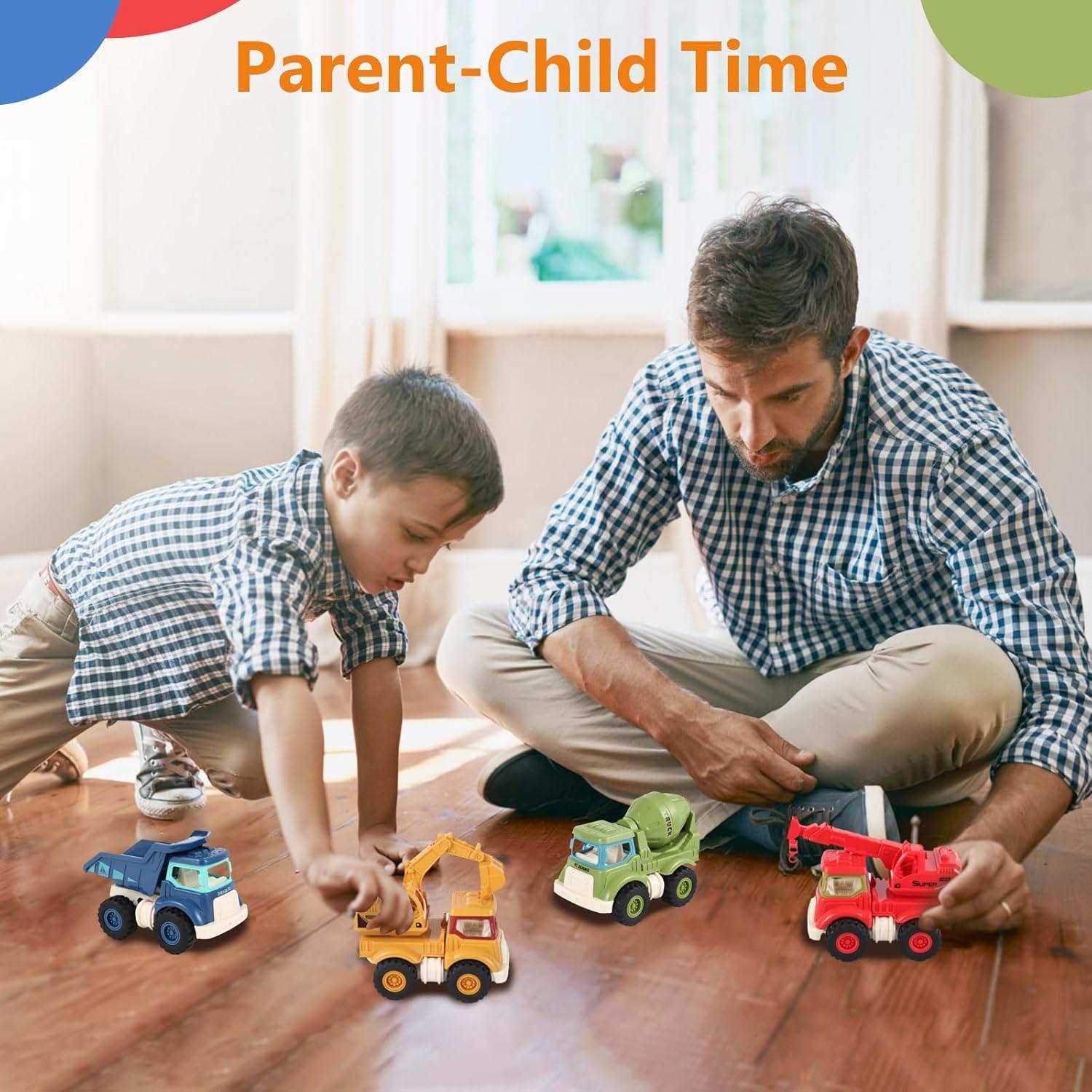 Juguetes de Construcción Olbyefly Camiones y Excavadora 4 Piezas