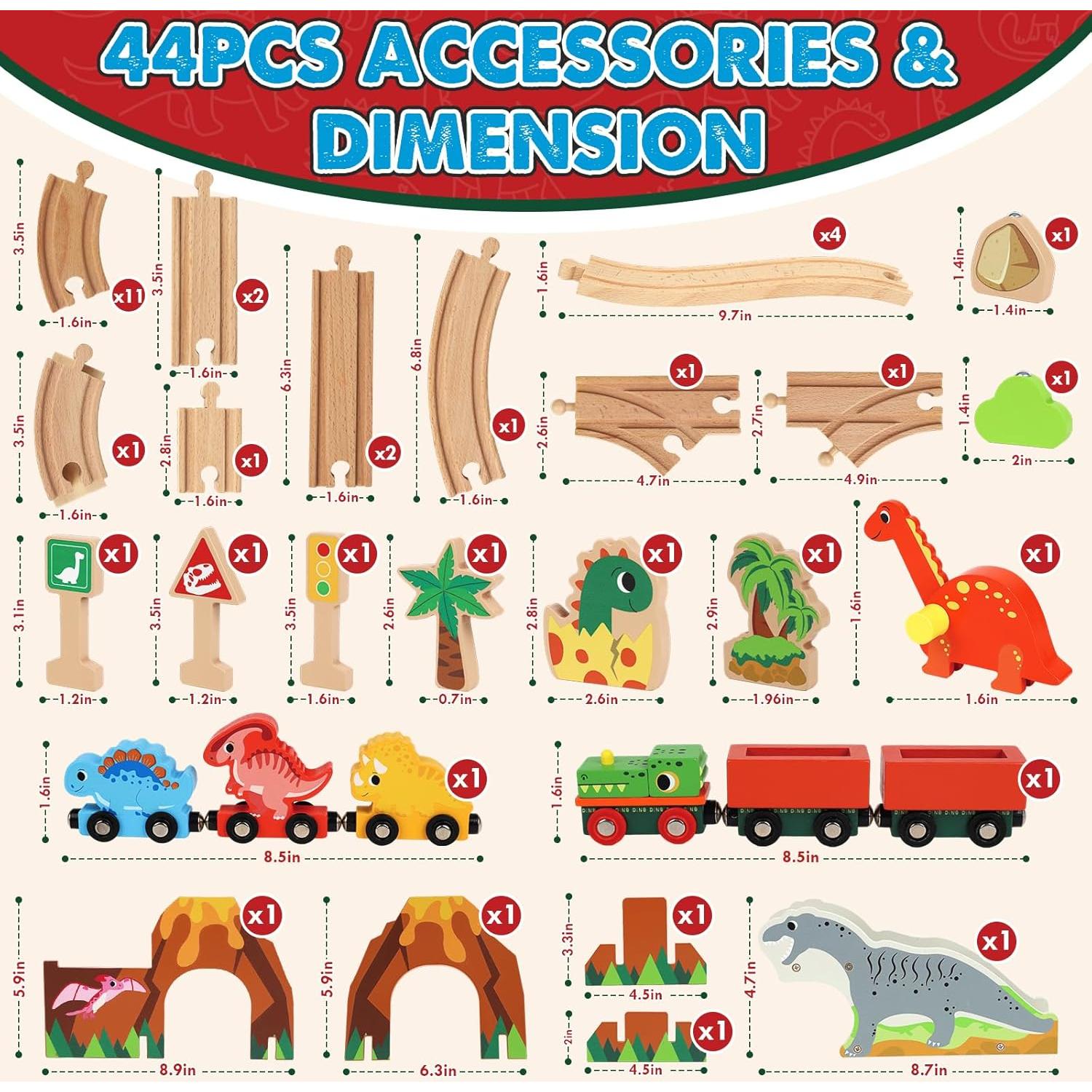 Juego de Tren de Madera Lehoo Castle Dinosaurios 32.5x10.9cm