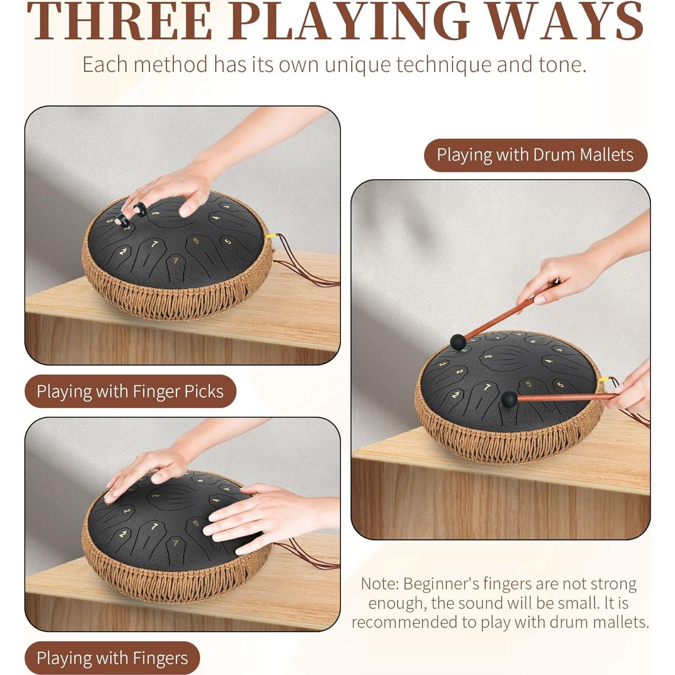 Tambor de Lengua de Acero Rothergli 33 cm 15 Notas Negro