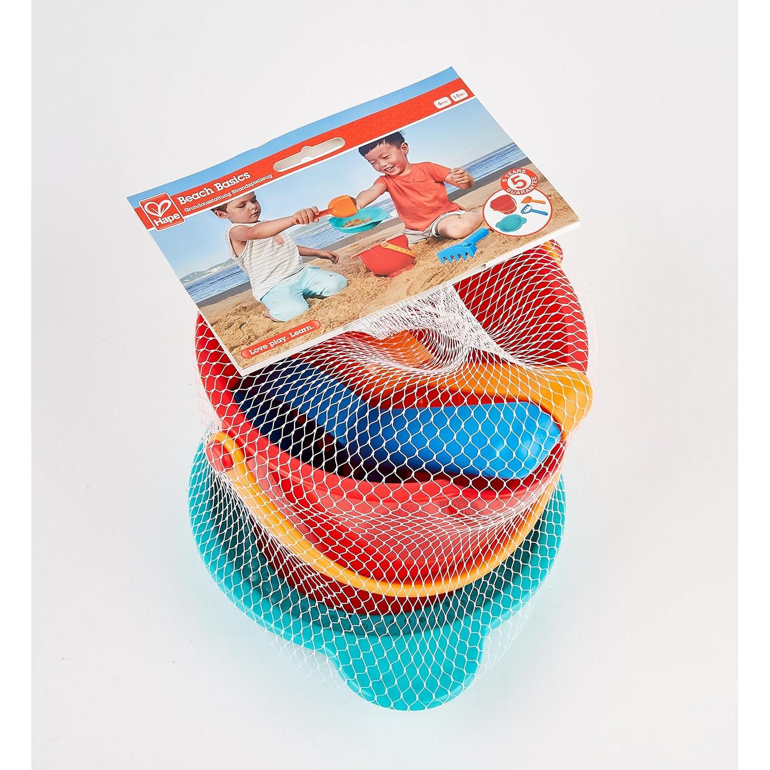 Conjunto de Juguetes de Arena Hape Beach Basics - Cubo, Pala, Rastrillo y Tamiz