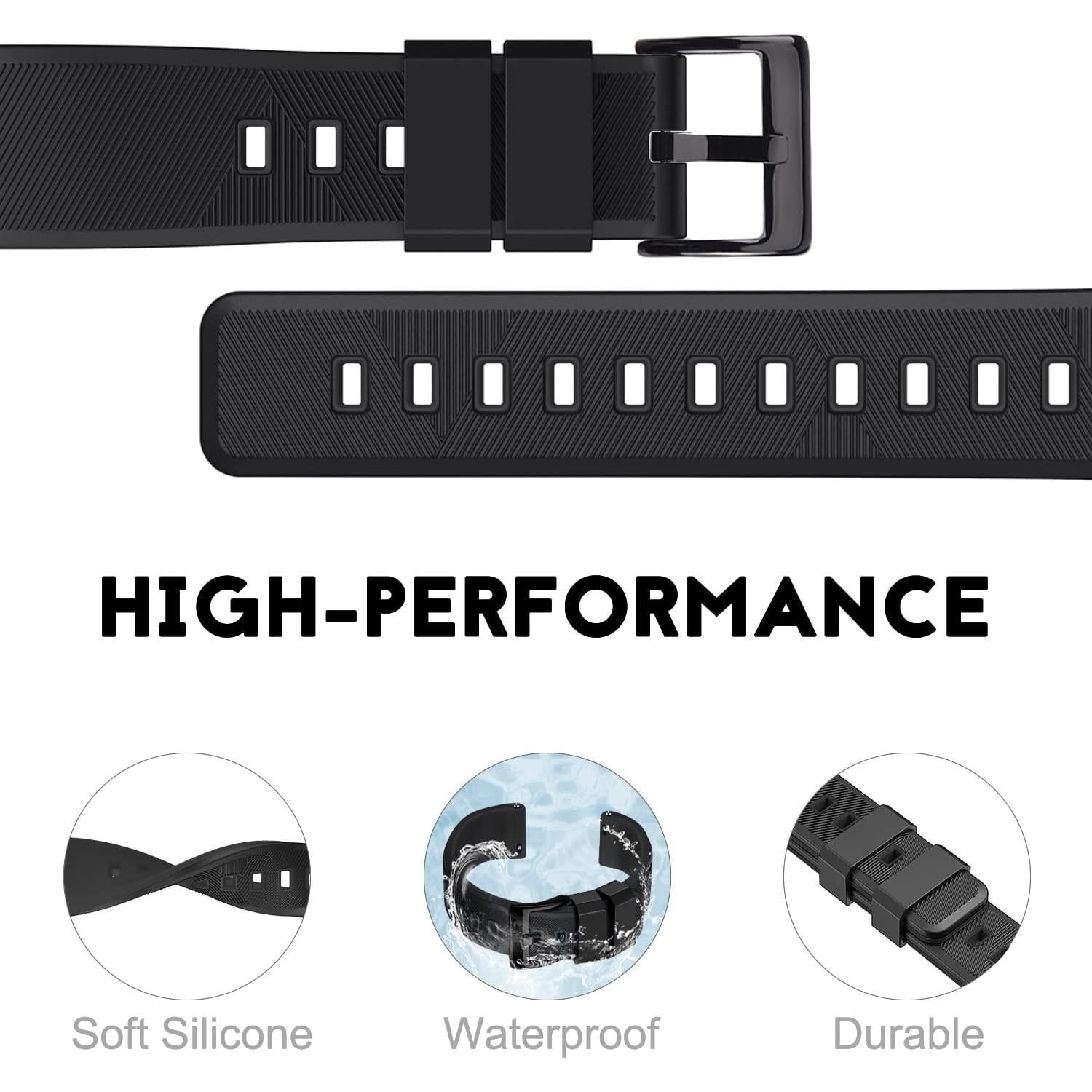 Banda de Reloj de Silicona Ritche 20mm Negra para Hombres y Mujeres