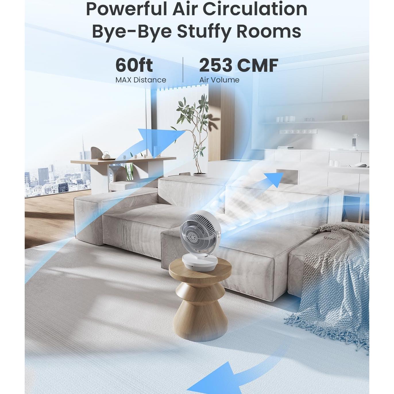 Fan for Bedroom, 13" Air Circulator Fans with Remote, 120°Vertical Manual +90°Oscillating Desk fan, 60ft Powerful Airflow, Portable Fan With 4 Speeds, 4 Modes, 12H Timer, 25dB Quiet Smallfan (White)