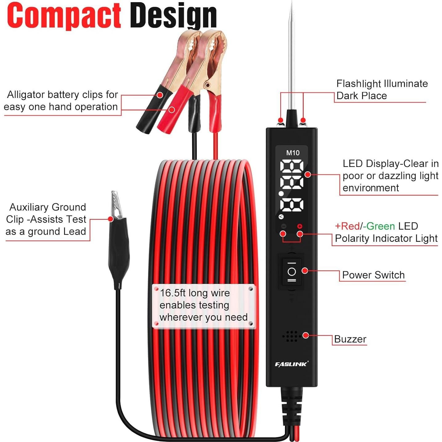 Probador de Circuito Automotriz FASLINK M10 12V-24V LED