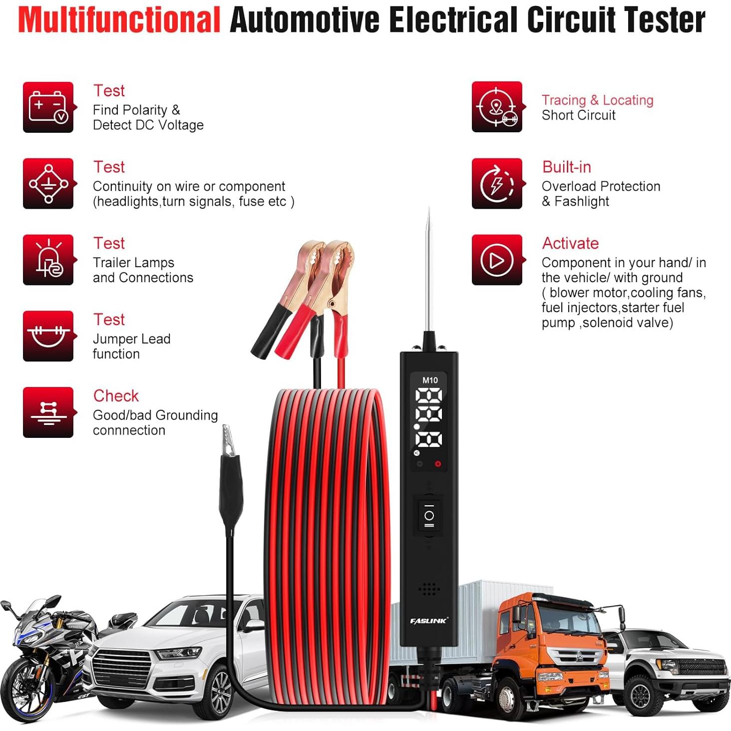 Probador de Circuito Automotriz FASLINK M10 12V-24V LED
