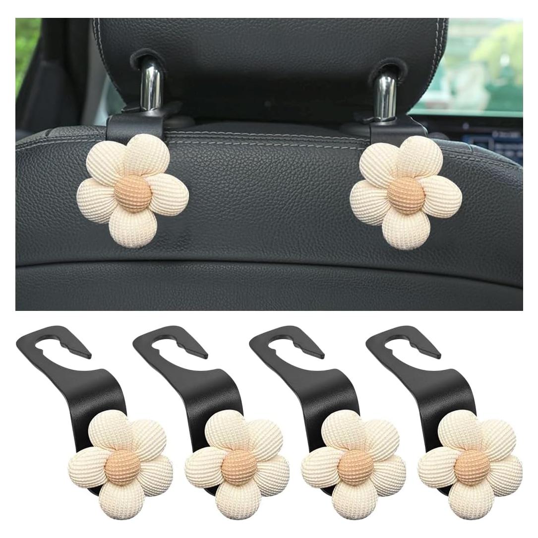 Ganchos para Reposacabezas de Coche KHGUZ - 4 Piezas Beige/Negro