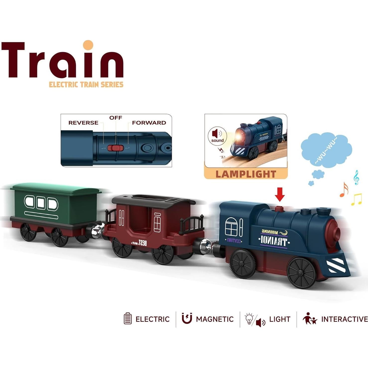 Tren Eléctrico Retro May & Z para Pista de Madera 3 Piezas