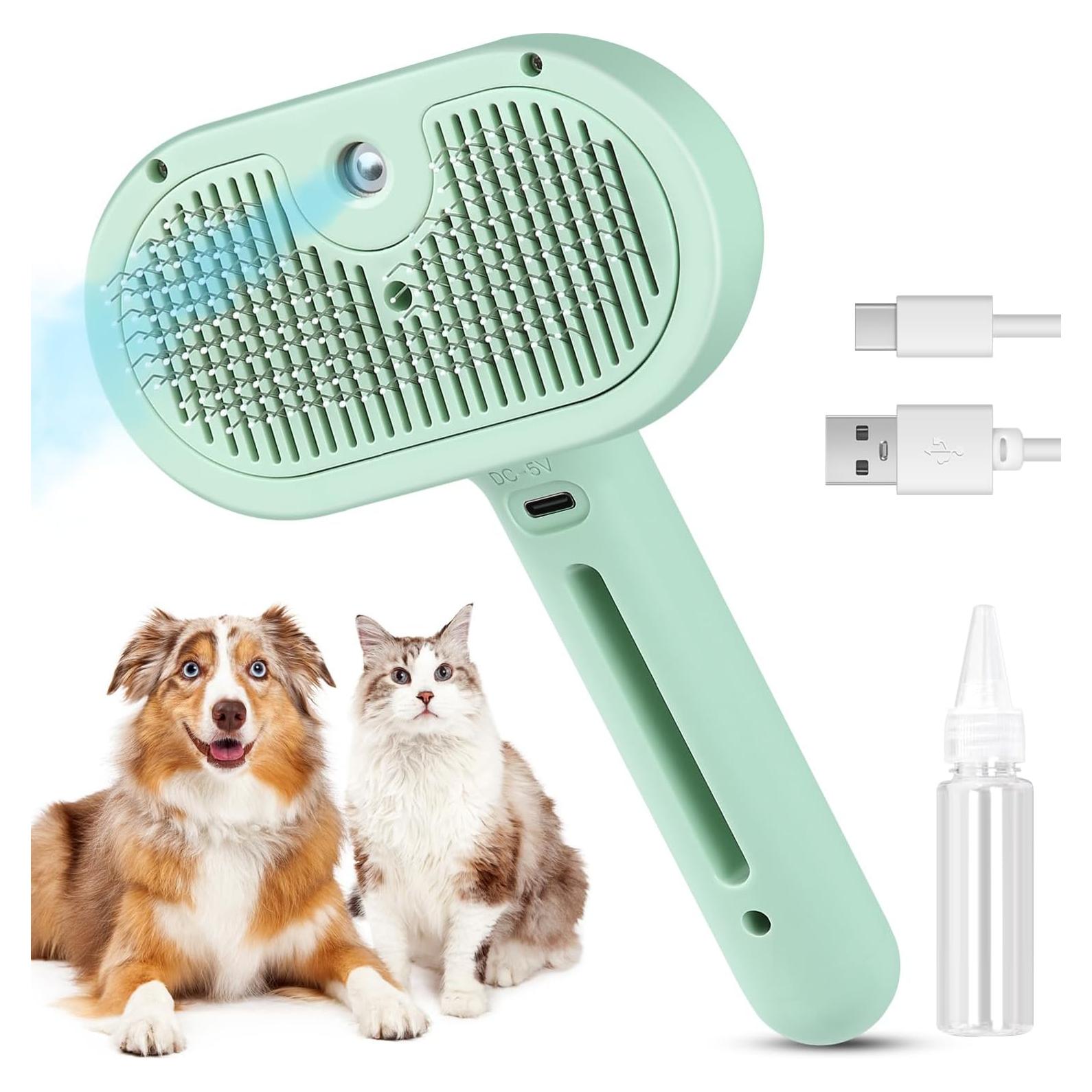 Cepillo de Vapor 3 en 1 para Gatos y Perros Verde