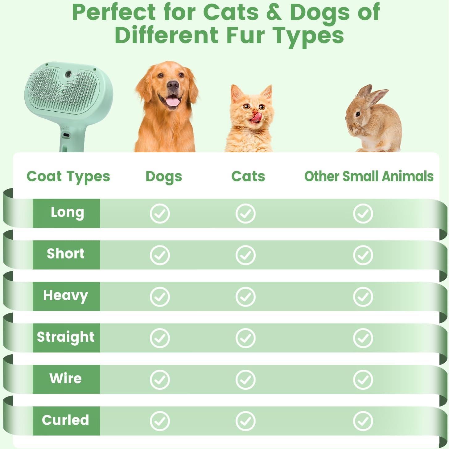 Cepillo de Vapor 3 en 1 para Gatos y Perros Verde