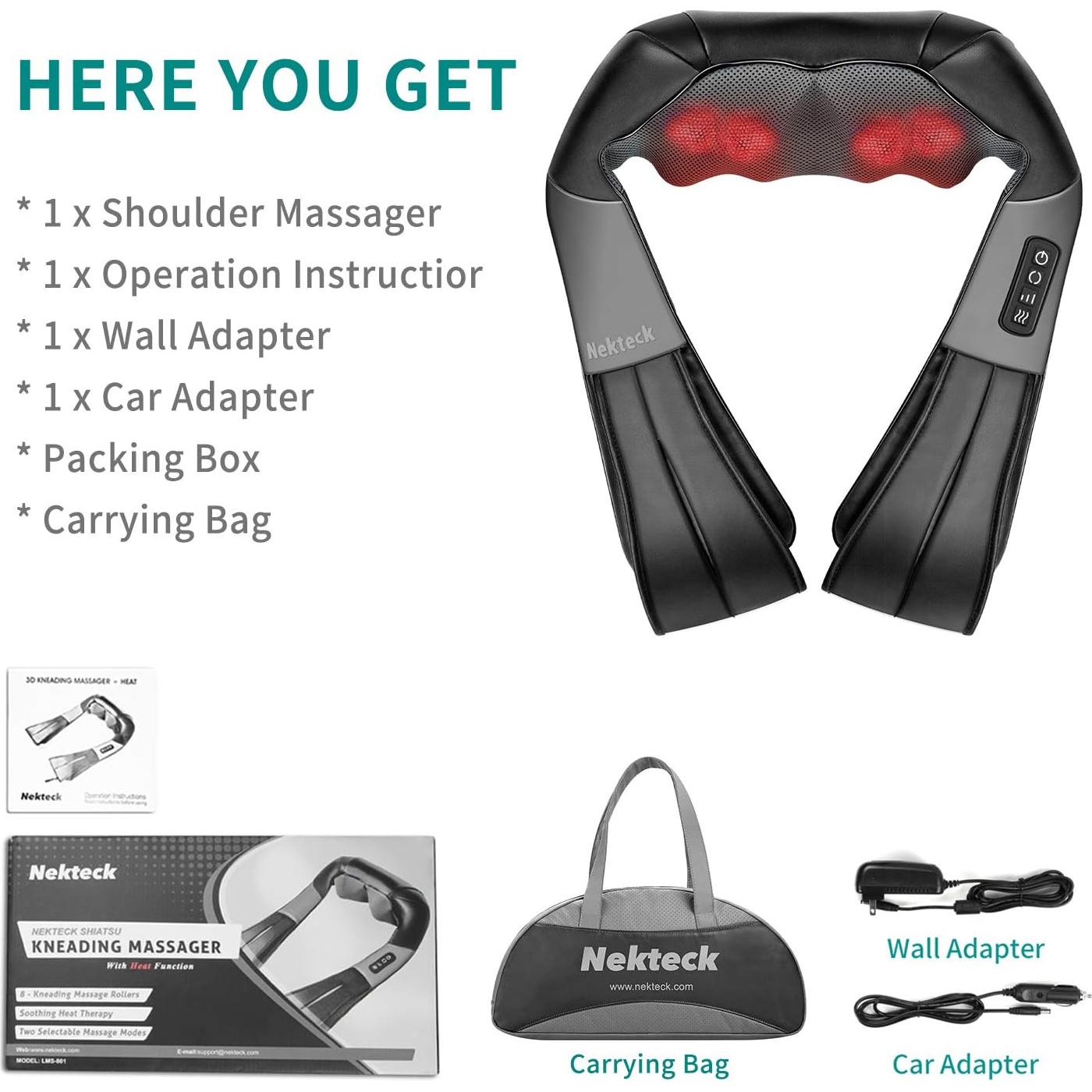 Masajeador Shiatsu Nekteck LMS-801 con Calor y 8 Cabezas