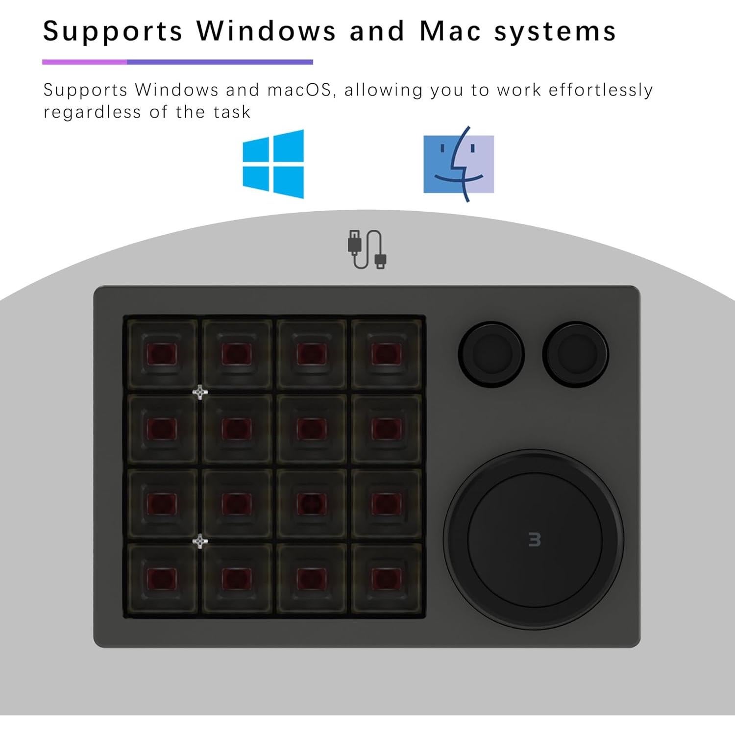 Teclado Macro Programable NLOFIN de 16 Teclas RGB Negro